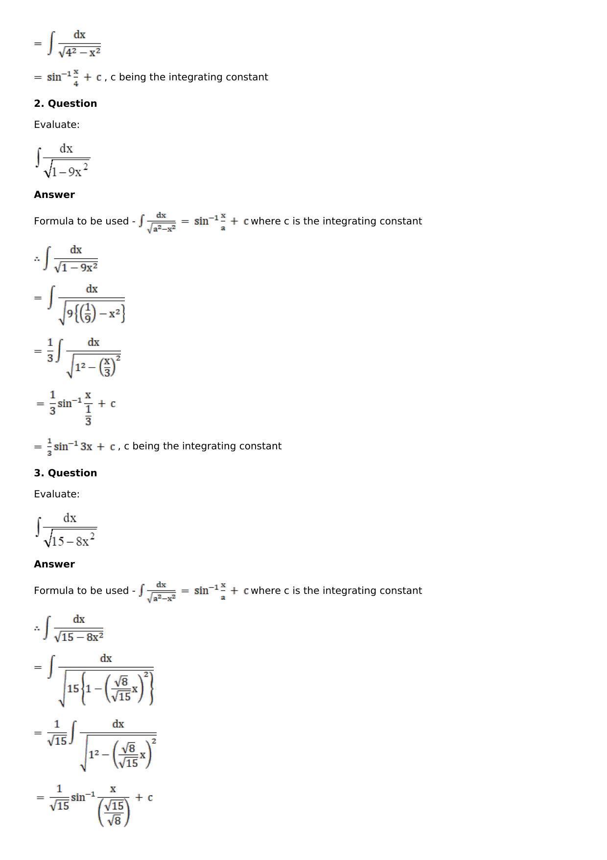 Chapter 14: Some Special Integrals Solutions: RS Aggarwal Class 12 Solutions  - Page 34