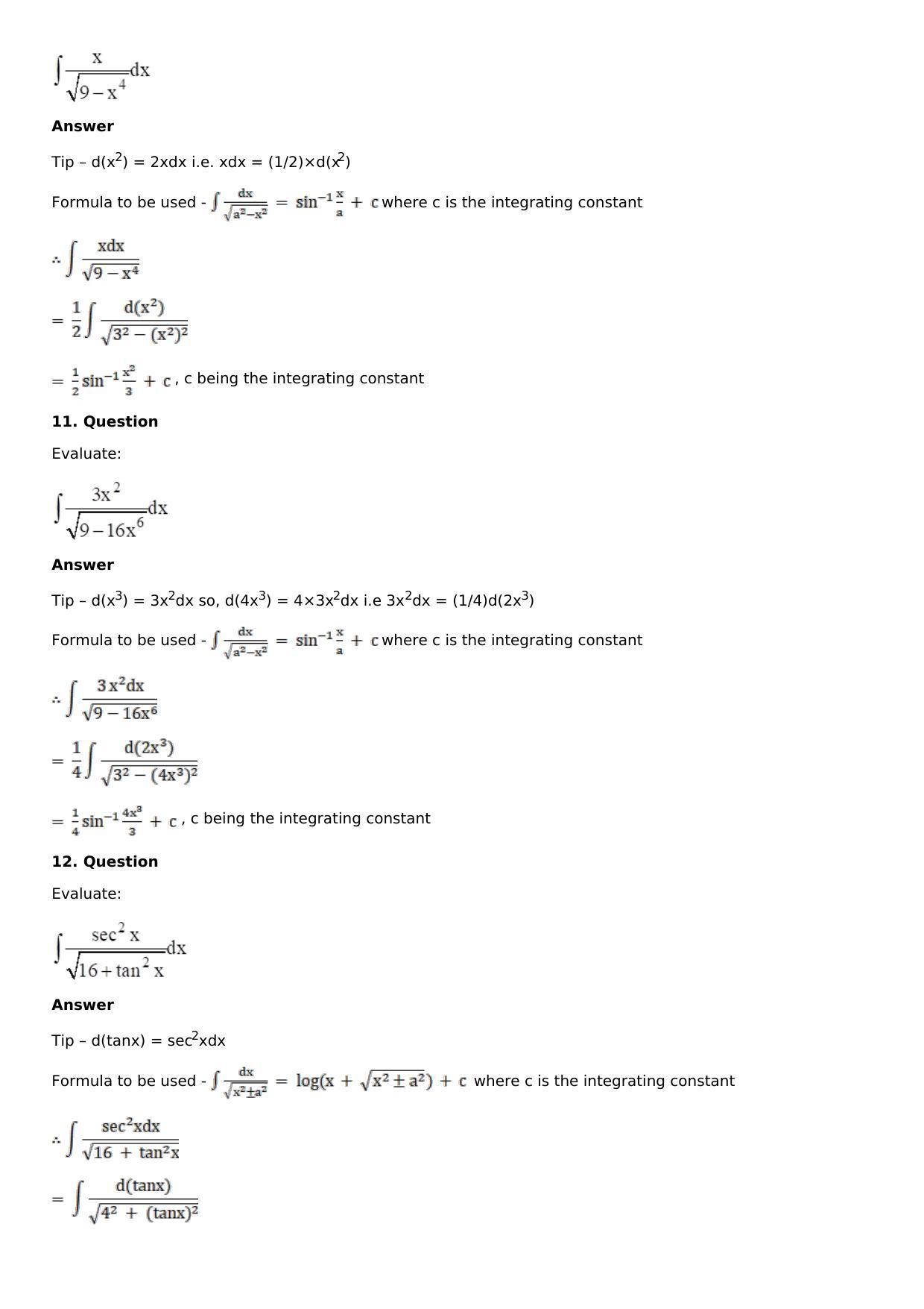 Chapter 14: Some Special Integrals Solutions: RS Aggarwal Class 12 Solutions  - Page 37