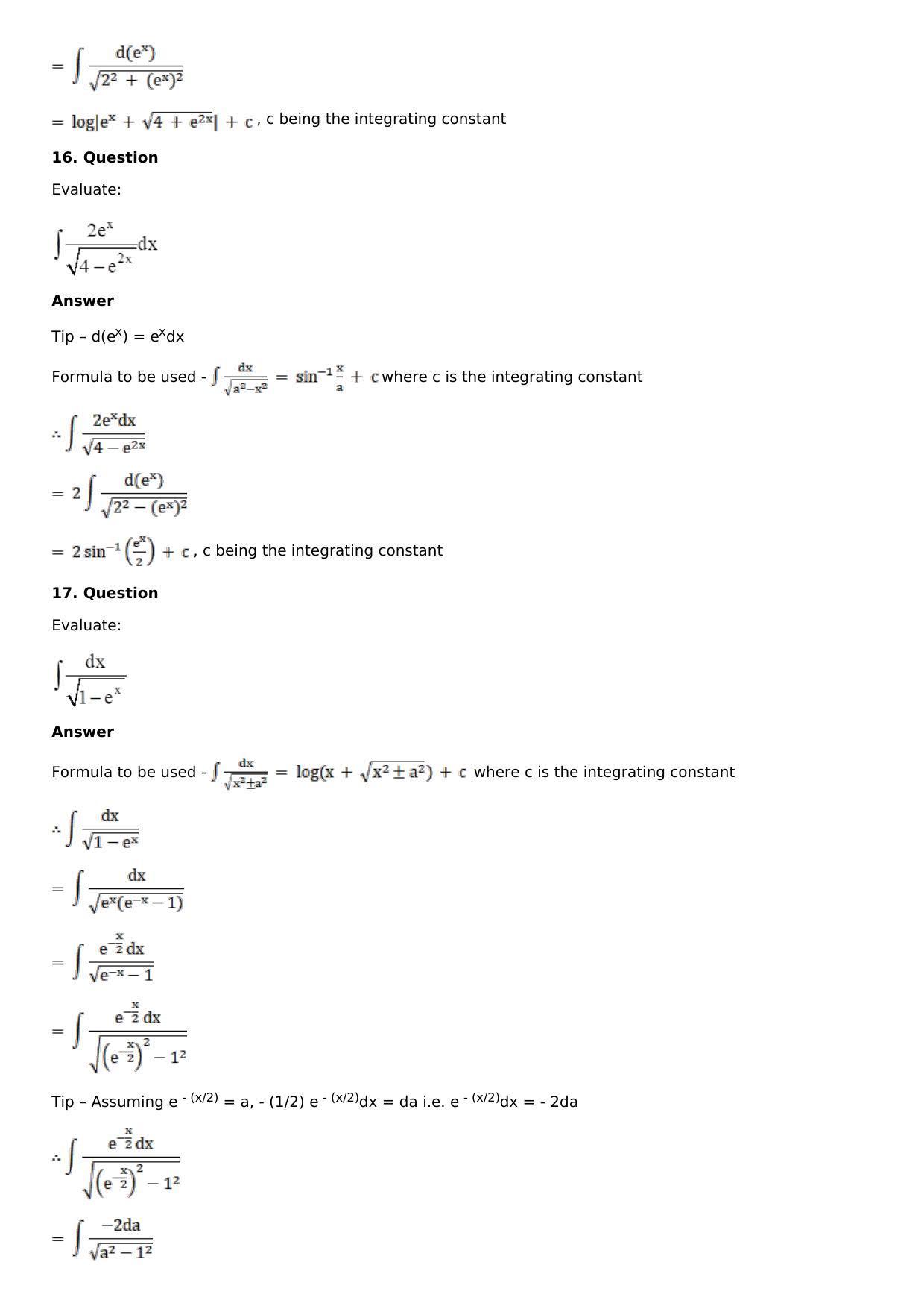 Chapter 14: Some Special Integrals Solutions: RS Aggarwal Class 12 Solutions  - Page 39