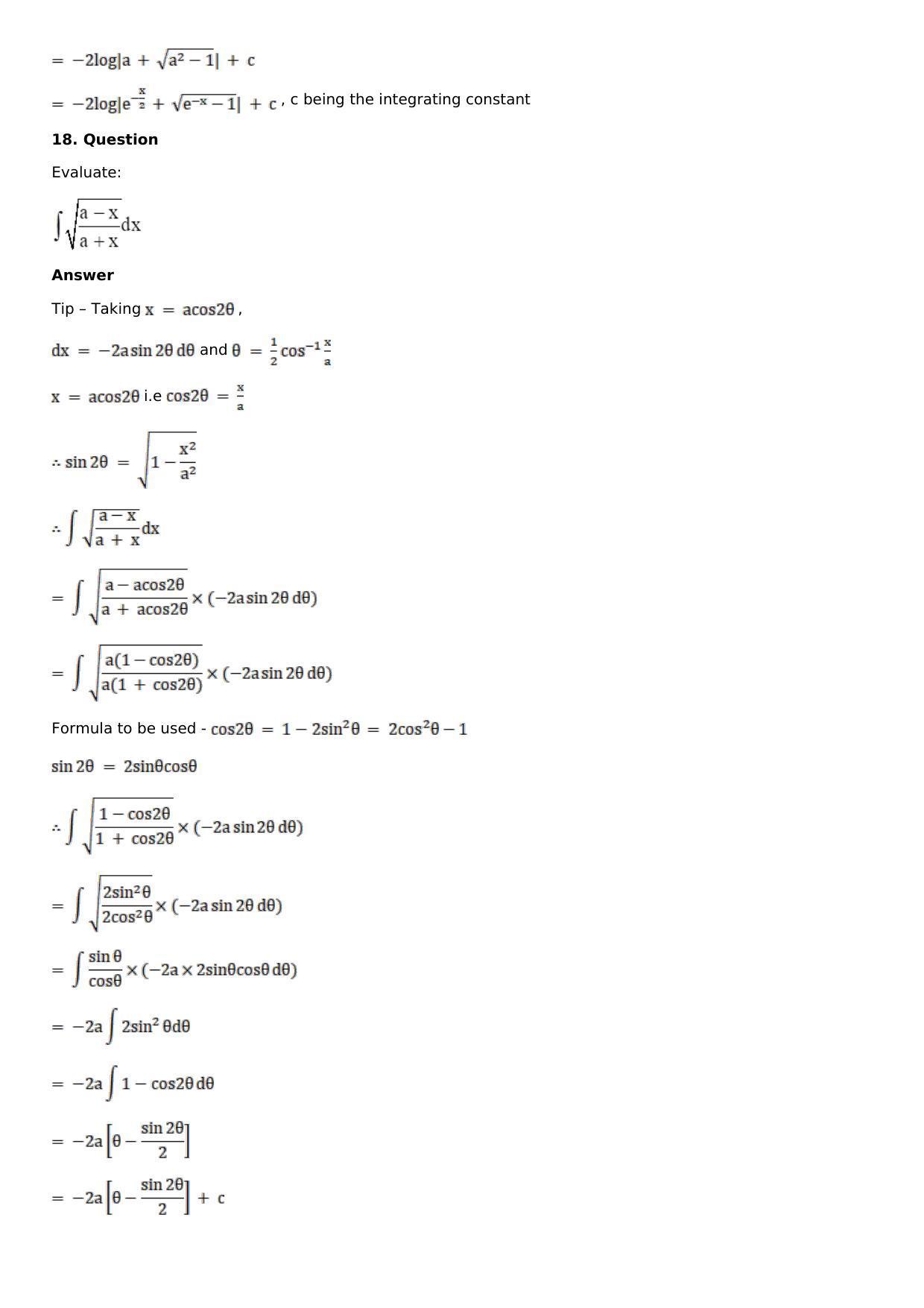Chapter 14: Some Special Integrals Solutions: RS Aggarwal Class 12 Solutions  - Page 40