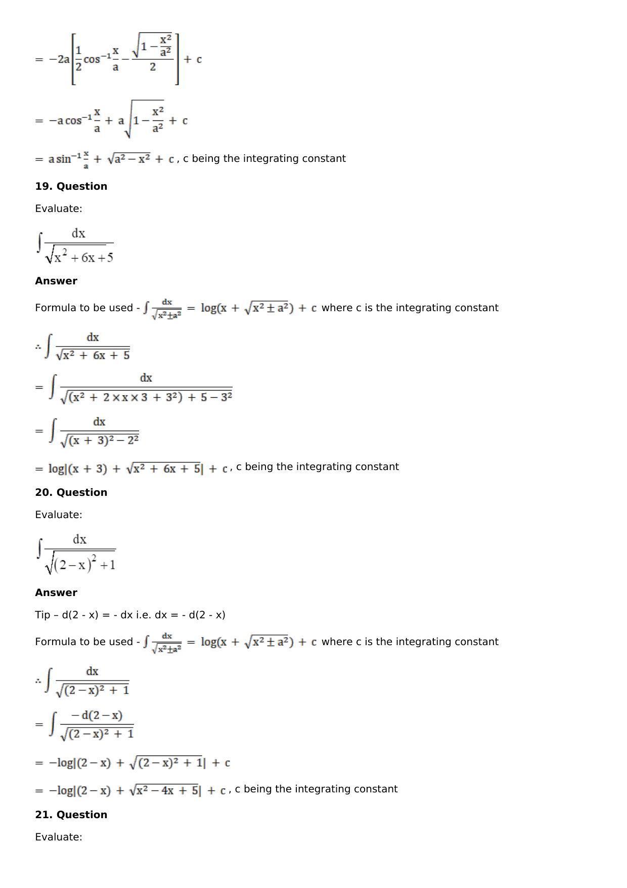 Chapter 14: Some Special Integrals Solutions: RS Aggarwal Class 12 Solutions  - Page 41