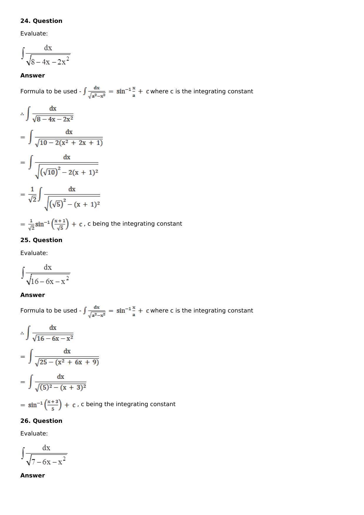 Chapter 14: Some Special Integrals Solutions: RS Aggarwal Class 12 Solutions  - Page 43