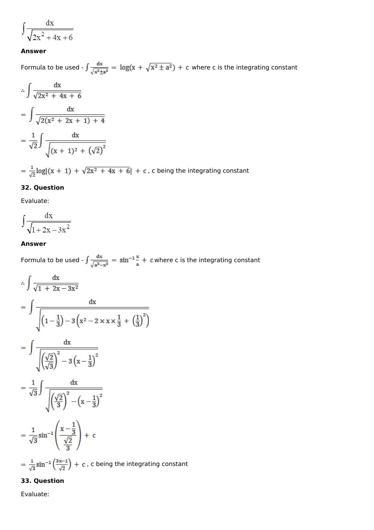 Chapter 14: Some Special Integrals Solutions: RS Aggarwal Class 12 Solutions  - Page 46