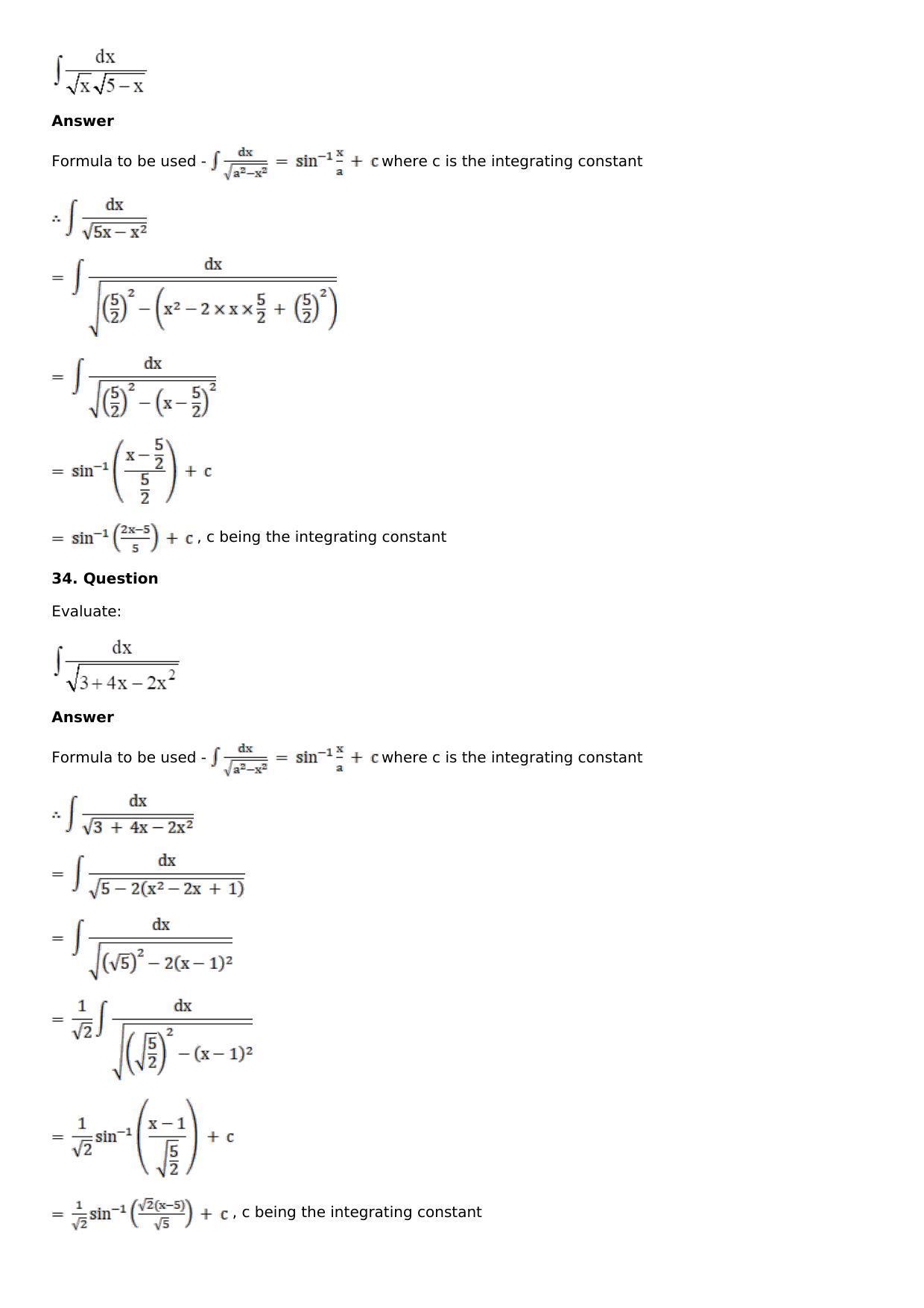 Chapter 14: Some Special Integrals Solutions: RS Aggarwal Class 12 Solutions  - Page 47