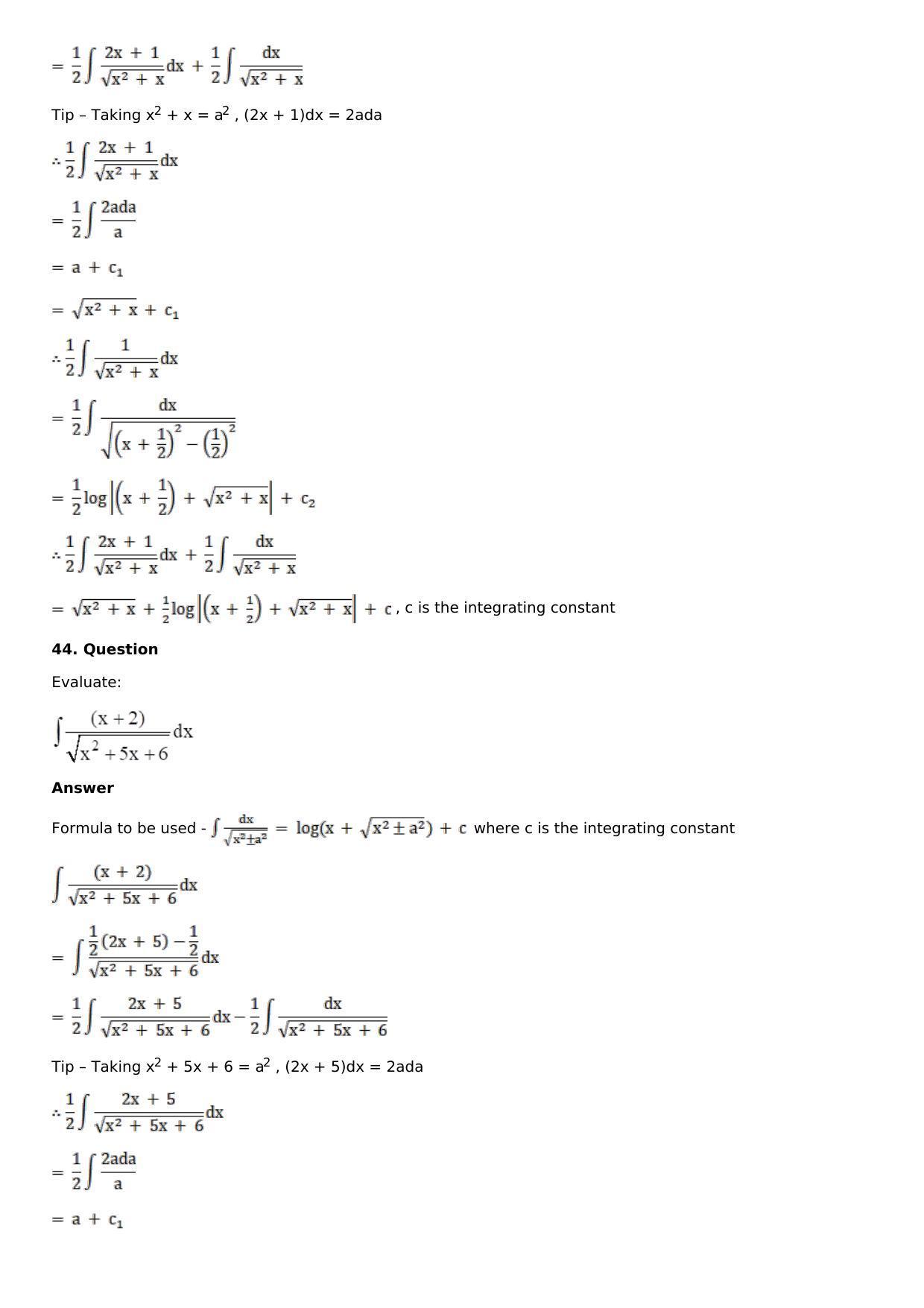 Chapter 14: Some Special Integrals Solutions: RS Aggarwal Class 12 Solutions  - Page 55