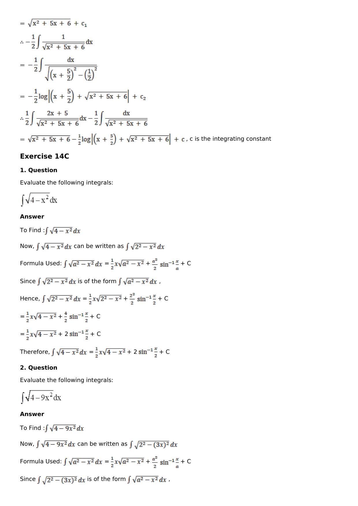 Chapter 14: Some Special Integrals Solutions: RS Aggarwal Class 12 Solutions  - Page 56