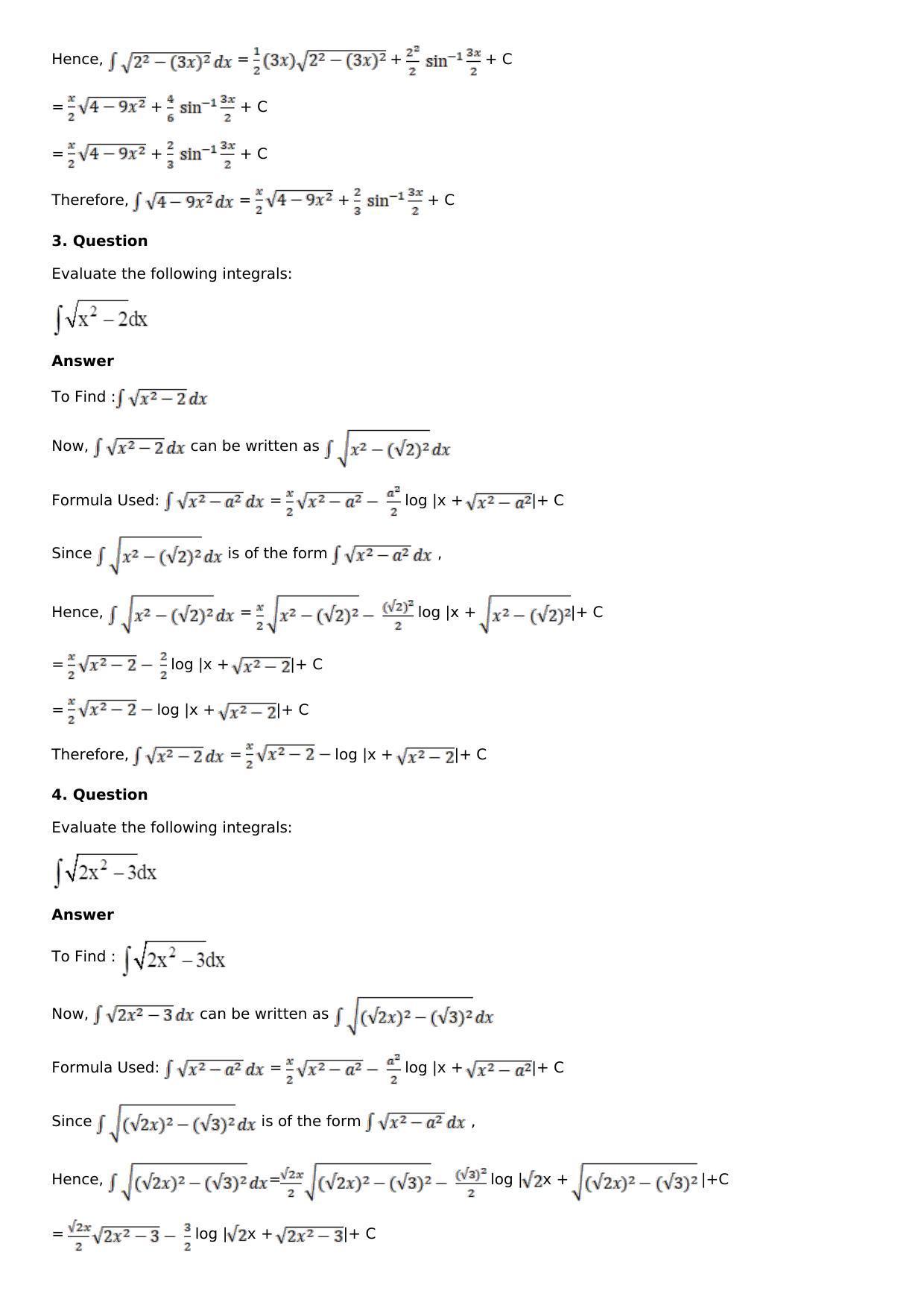 Chapter 14: Some Special Integrals Solutions: RS Aggarwal Class 12 Solutions  - Page 57