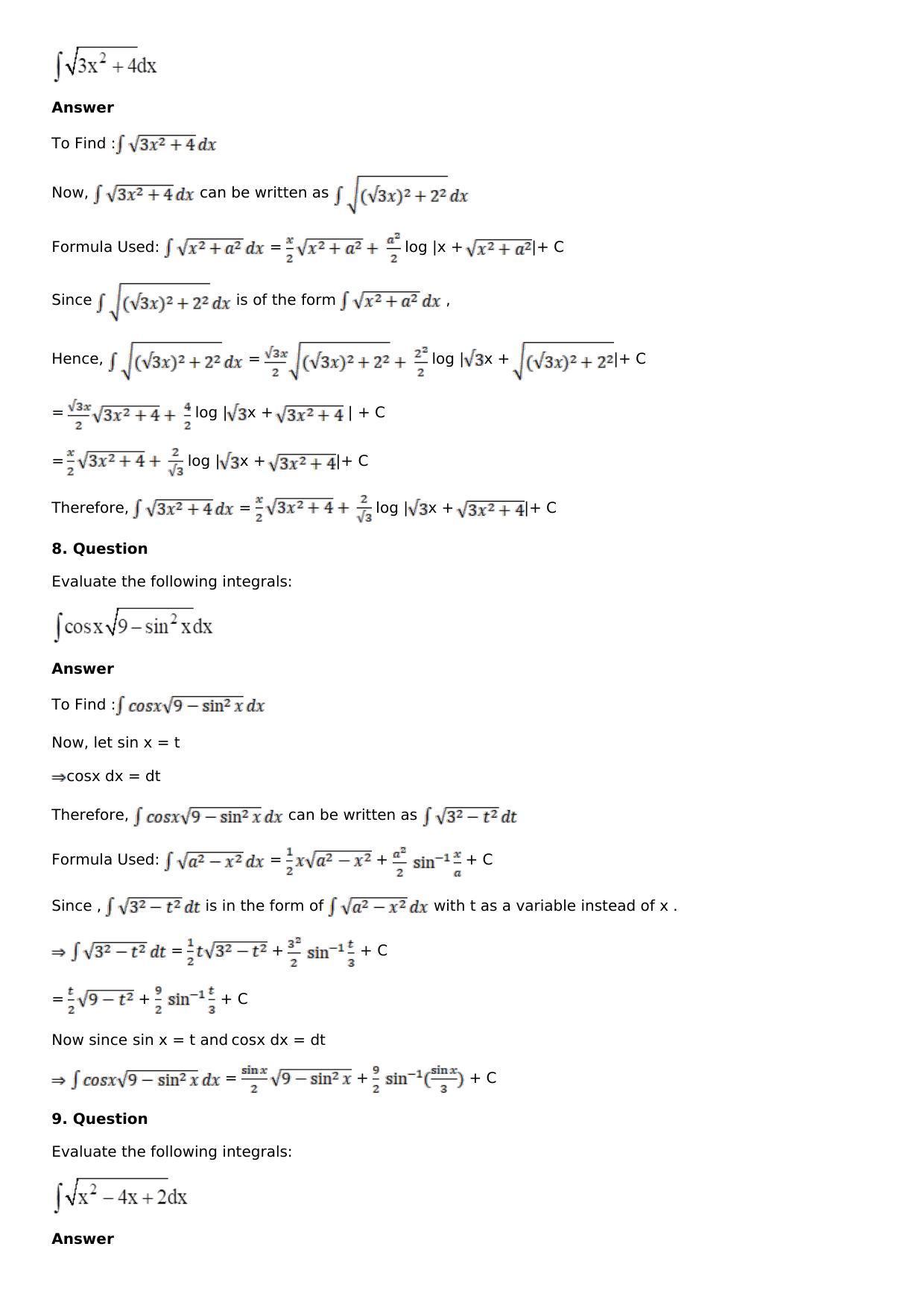 Chapter 14: Some Special Integrals Solutions: RS Aggarwal Class 12 Solutions  - Page 59