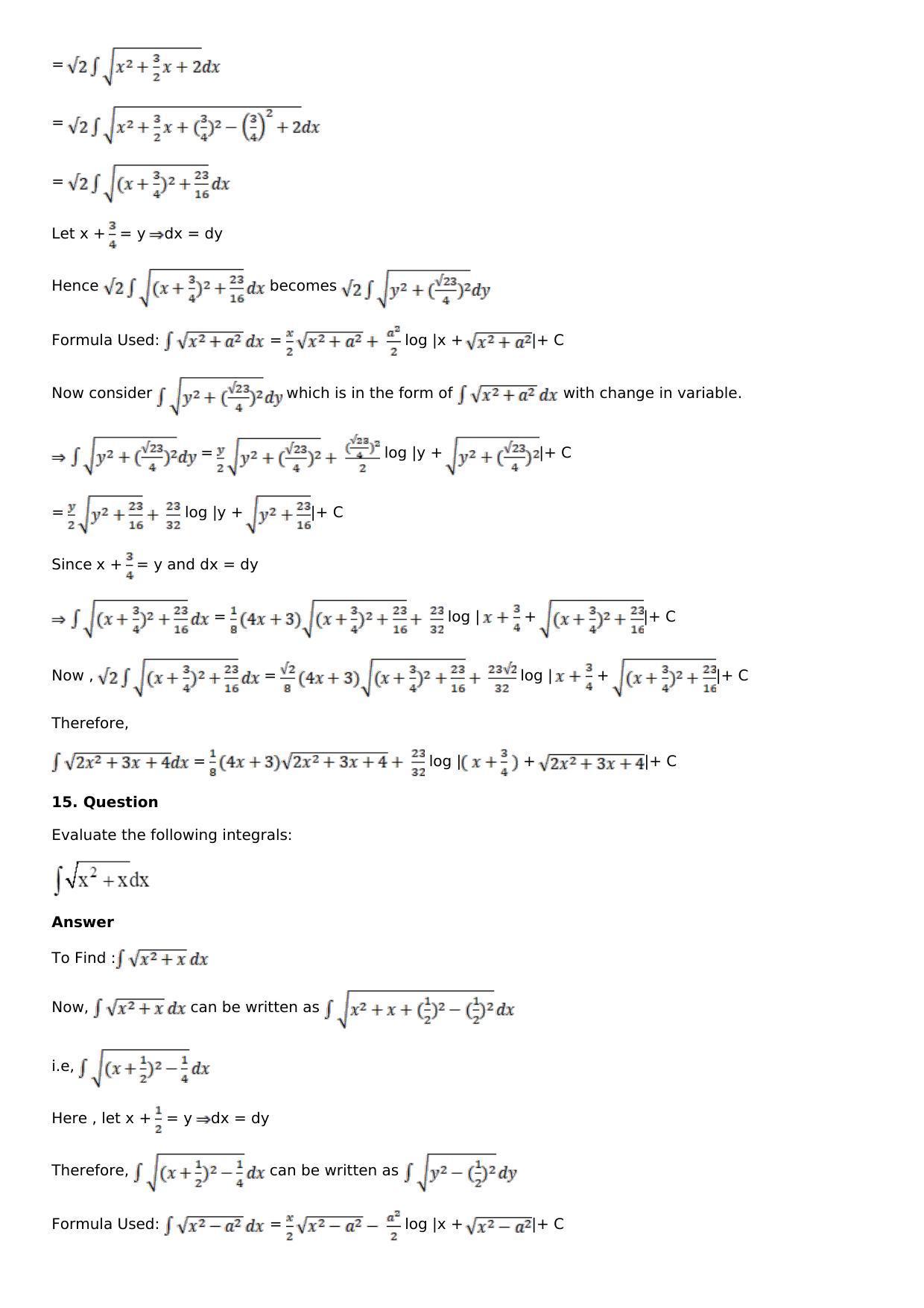 Chapter 14: Some Special Integrals Solutions: RS Aggarwal Class 12 Solutions  - Page 63