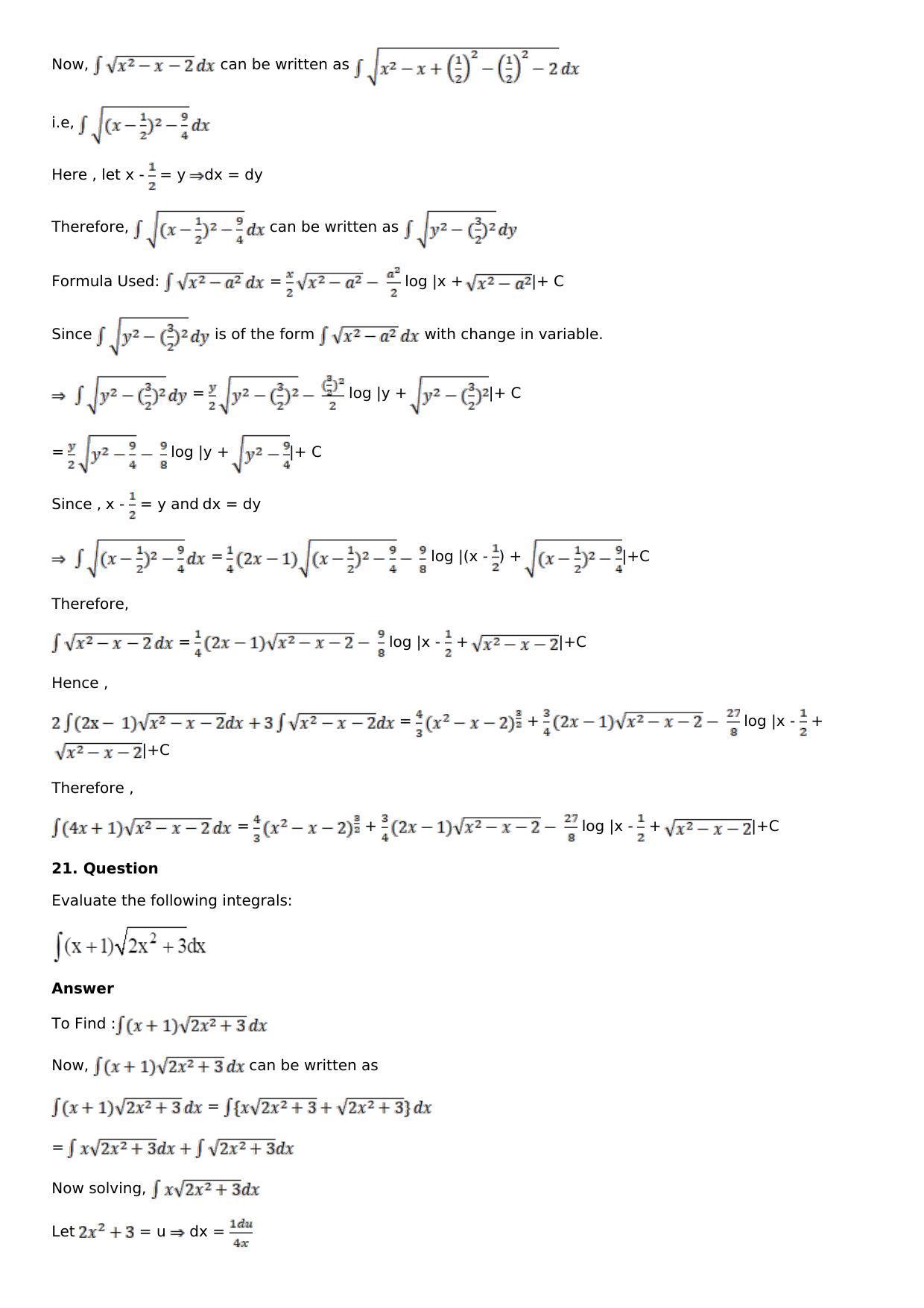 Chapter 14: Some Special Integrals Solutions: RS Aggarwal Class 12 Solutions  - Page 69