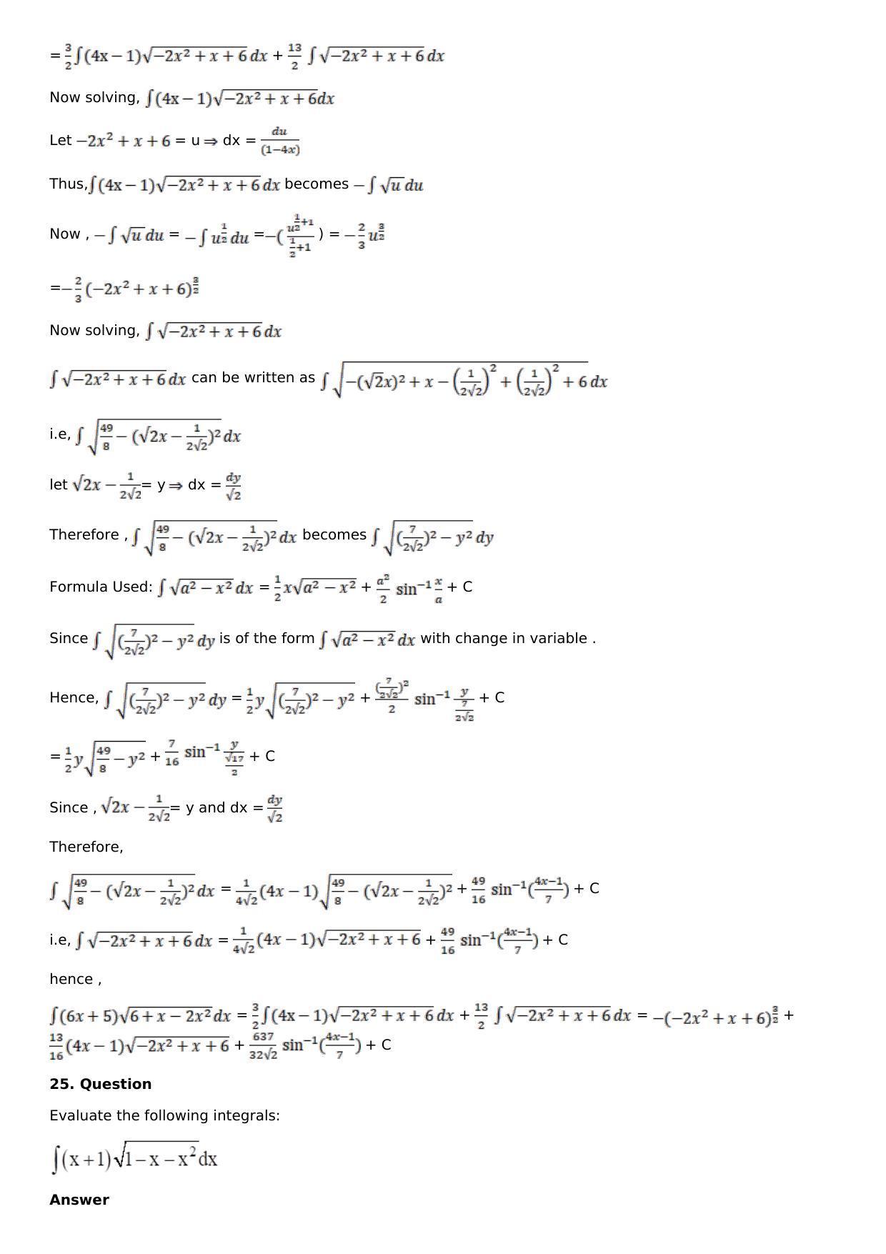 Chapter 14: Some Special Integrals Solutions: RS Aggarwal Class 12 Solutions  - Page 73