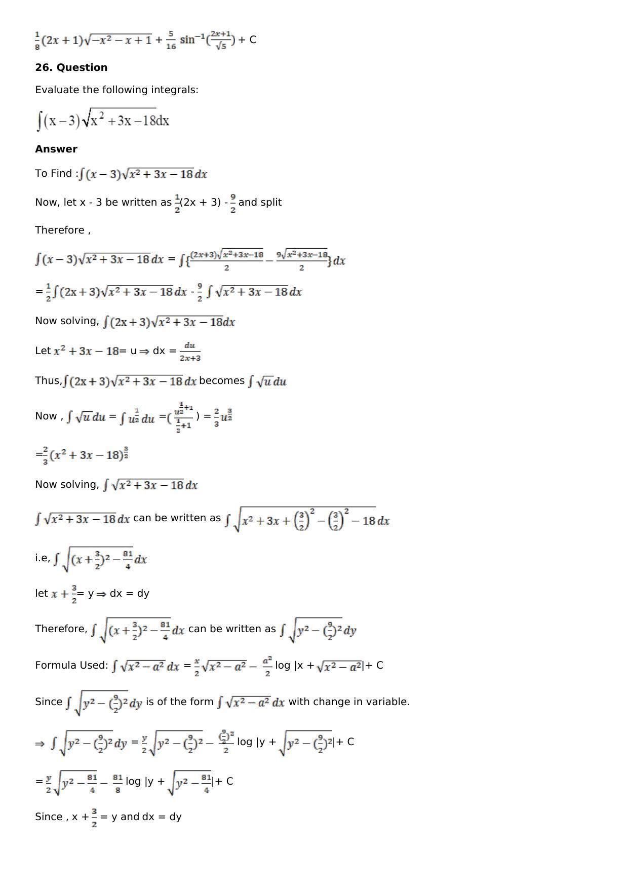 Chapter 14: Some Special Integrals Solutions: RS Aggarwal Class 12 Solutions  - Page 75