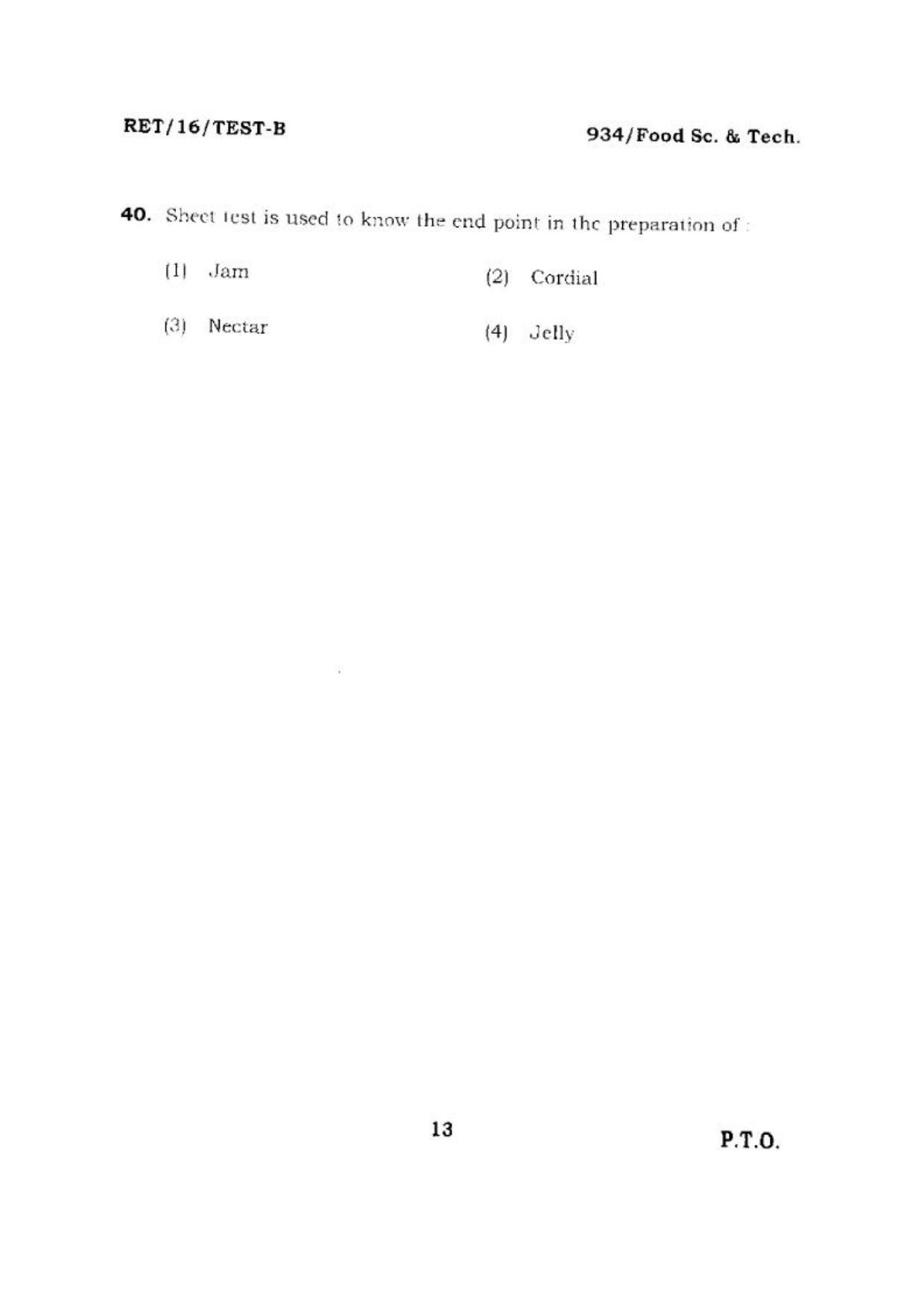 BHU RET (Agriculture) Food Sc. & Tech 2016 Question Paper - Page 13