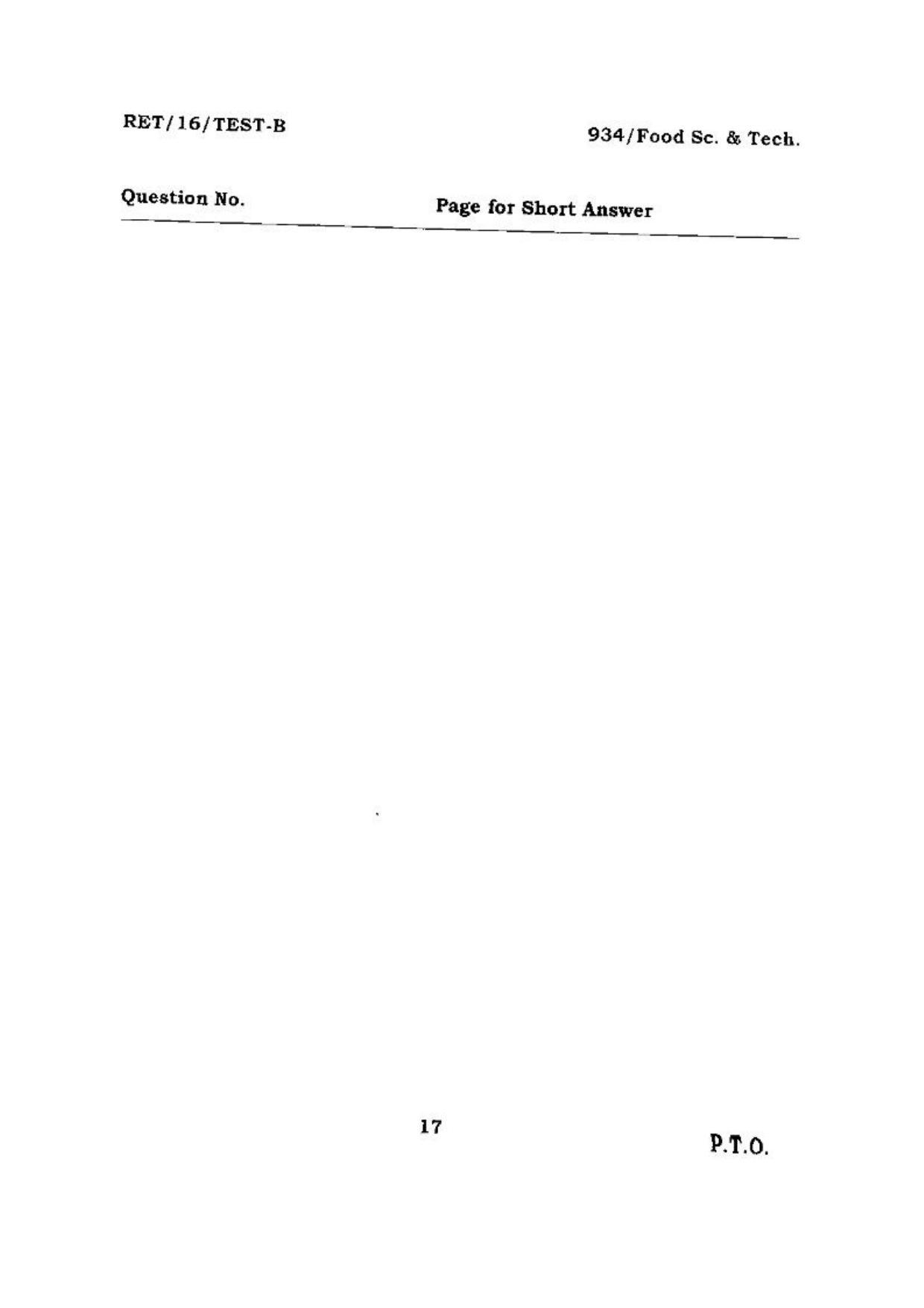 BHU RET (Agriculture) Food Sc. & Tech 2016 Question Paper - Page 17