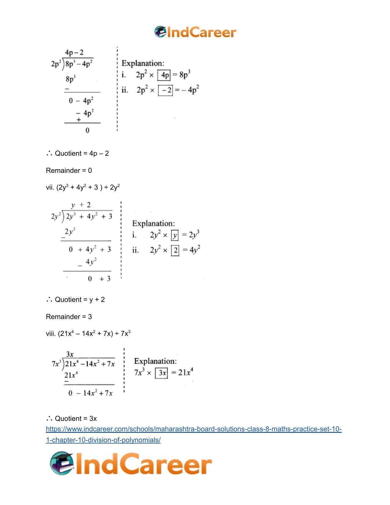 Maharashtra Board Solutions Class 8-Maths (Practice Set 10.1): Chapter 10- Division of Polynomials - Page 5