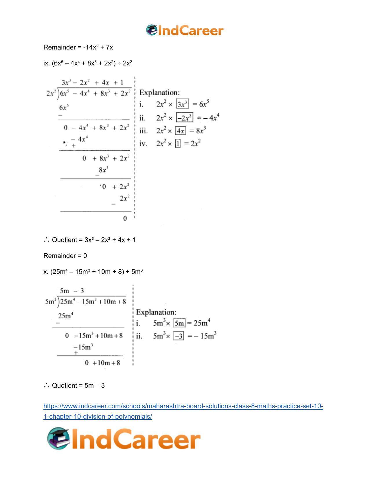 Maharashtra Board Solutions Class 8-Maths (Practice Set 10.1): Chapter 10- Division of Polynomials - Page 6