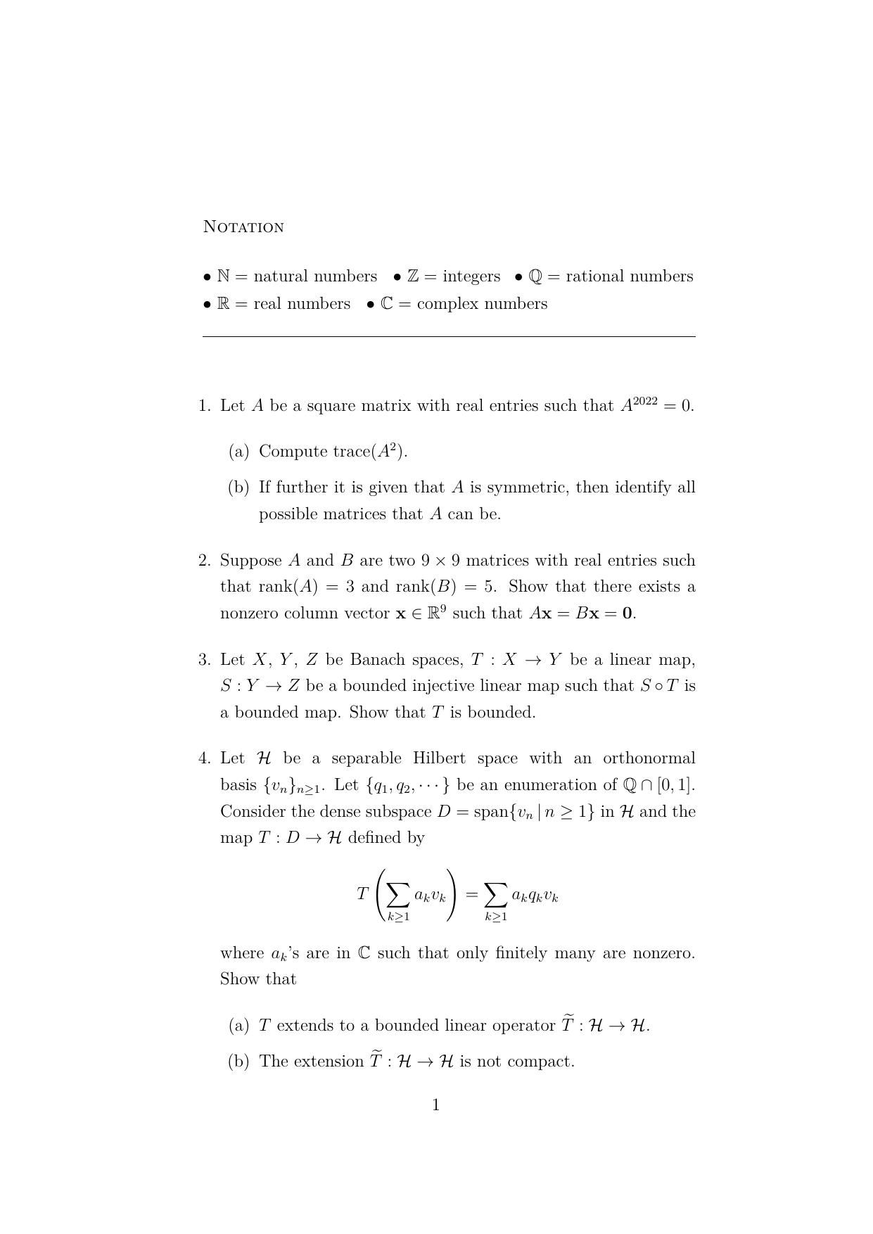 ISI Admission Test JRF in Mathematics (MTB) 2023 Sample Paper - Page 1
