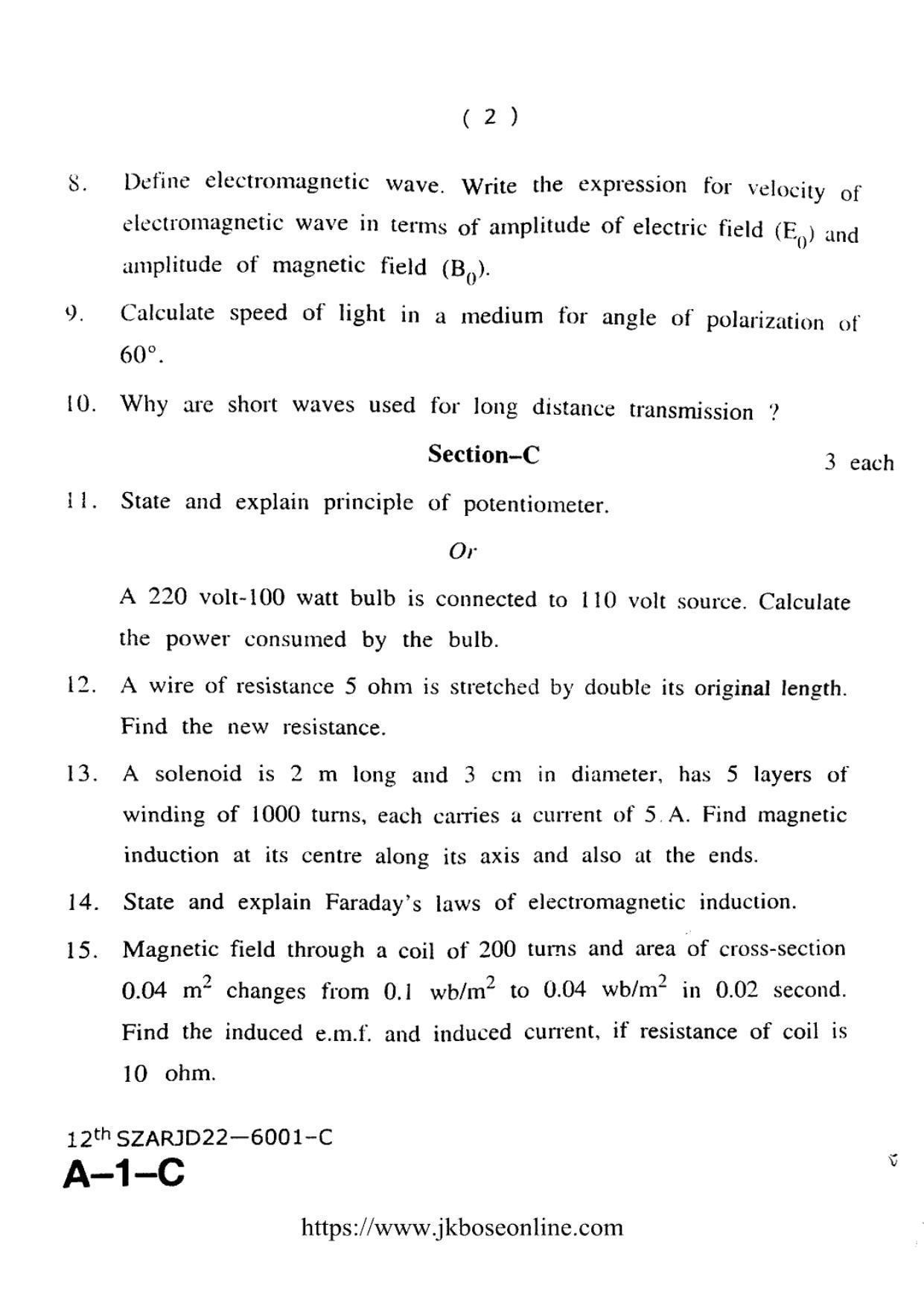 JKBOSE Class 12 Physics 6001-C Question Papers 2022 - Page 2