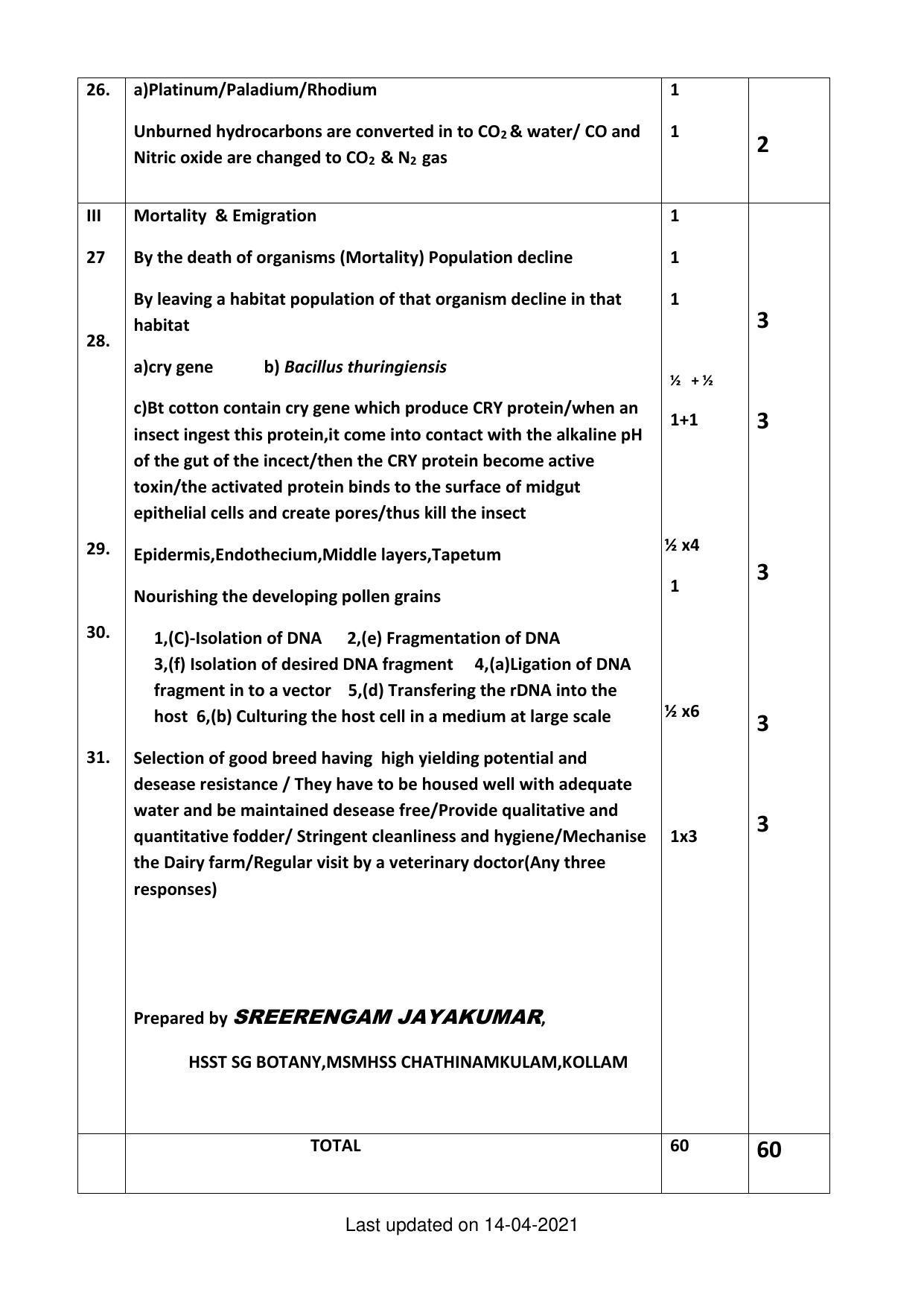 Kerala Plus Two 2021 Botany Annual  Answer Key - Page 3