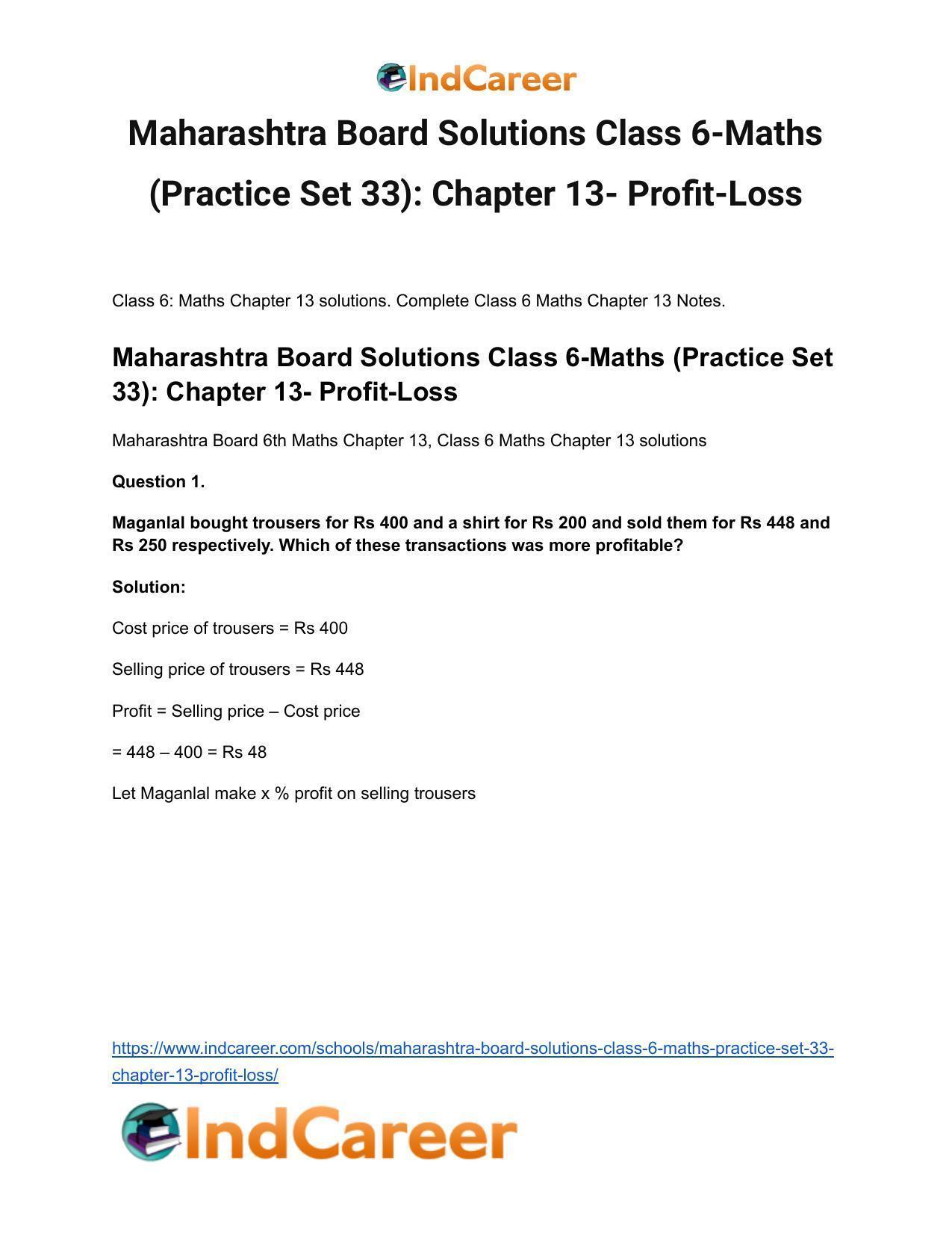 Maharashtra Board Solutions Class 6-Maths (Practice Set 33): Chapter 13- Profit-Loss - Page 2