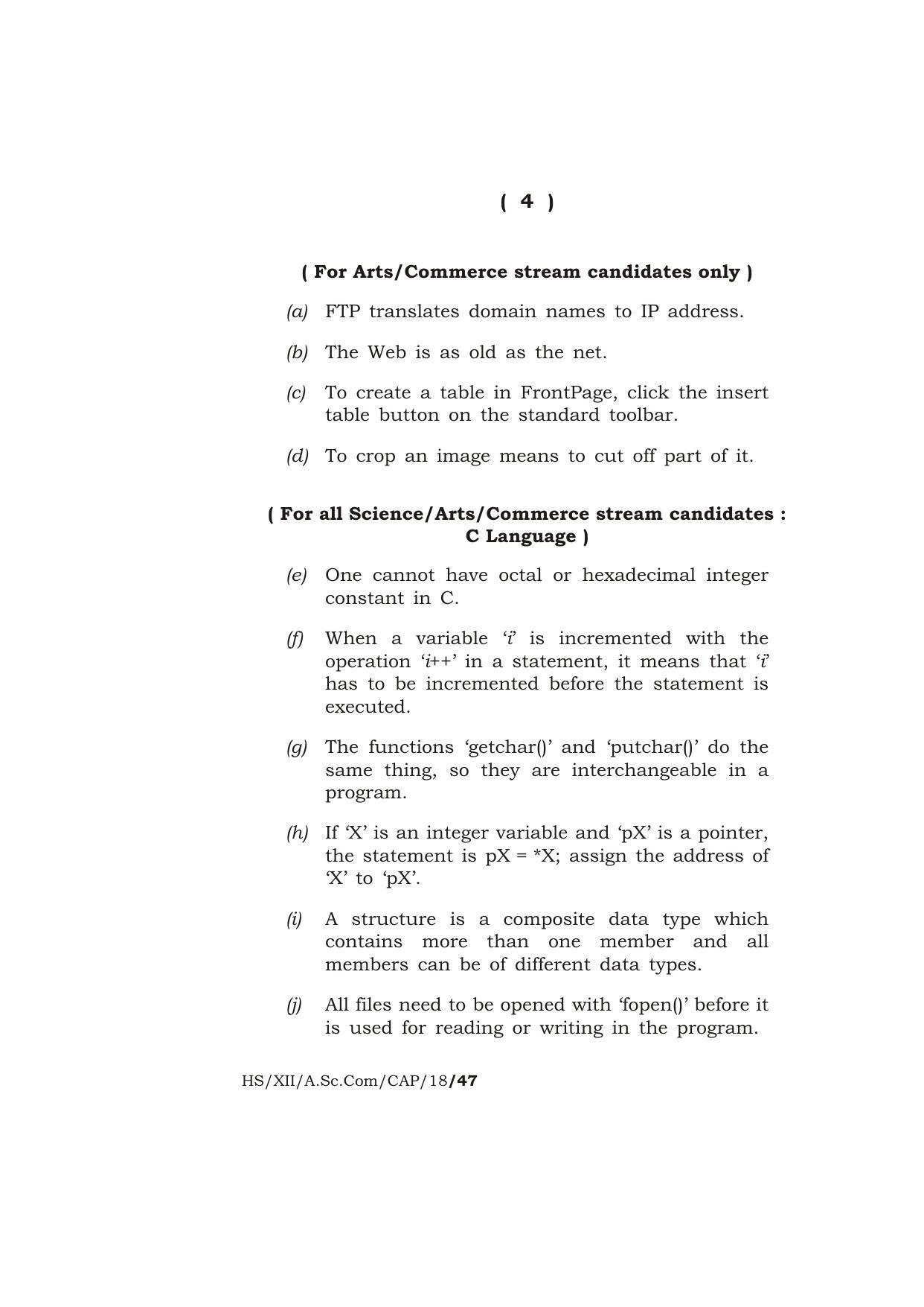 Meghalaya Board (MBOSE) Class 12 COMPUTER APPLICATIONS 2018 Question Paper - Page 4