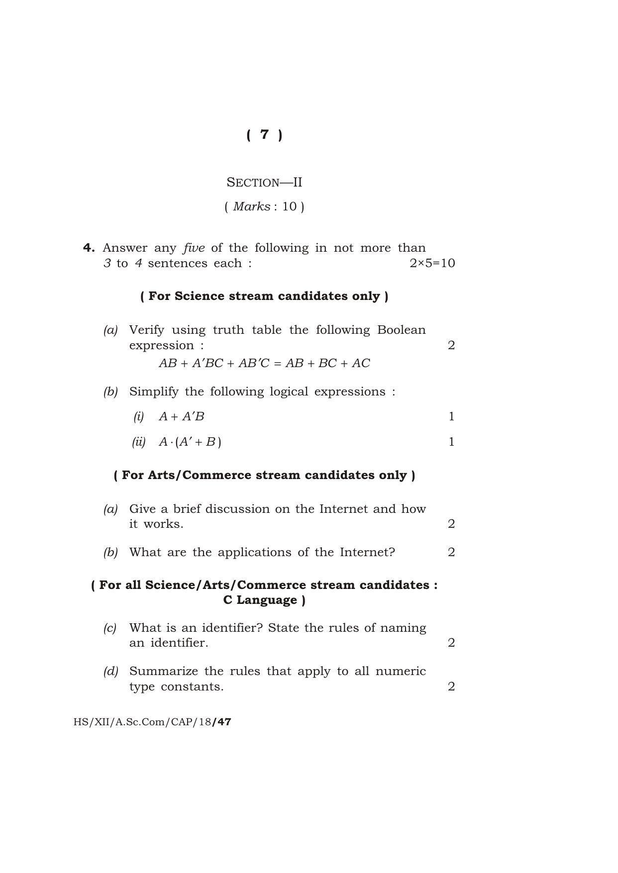 Meghalaya Board (MBOSE) Class 12 COMPUTER APPLICATIONS 2018 Question Paper - Page 7