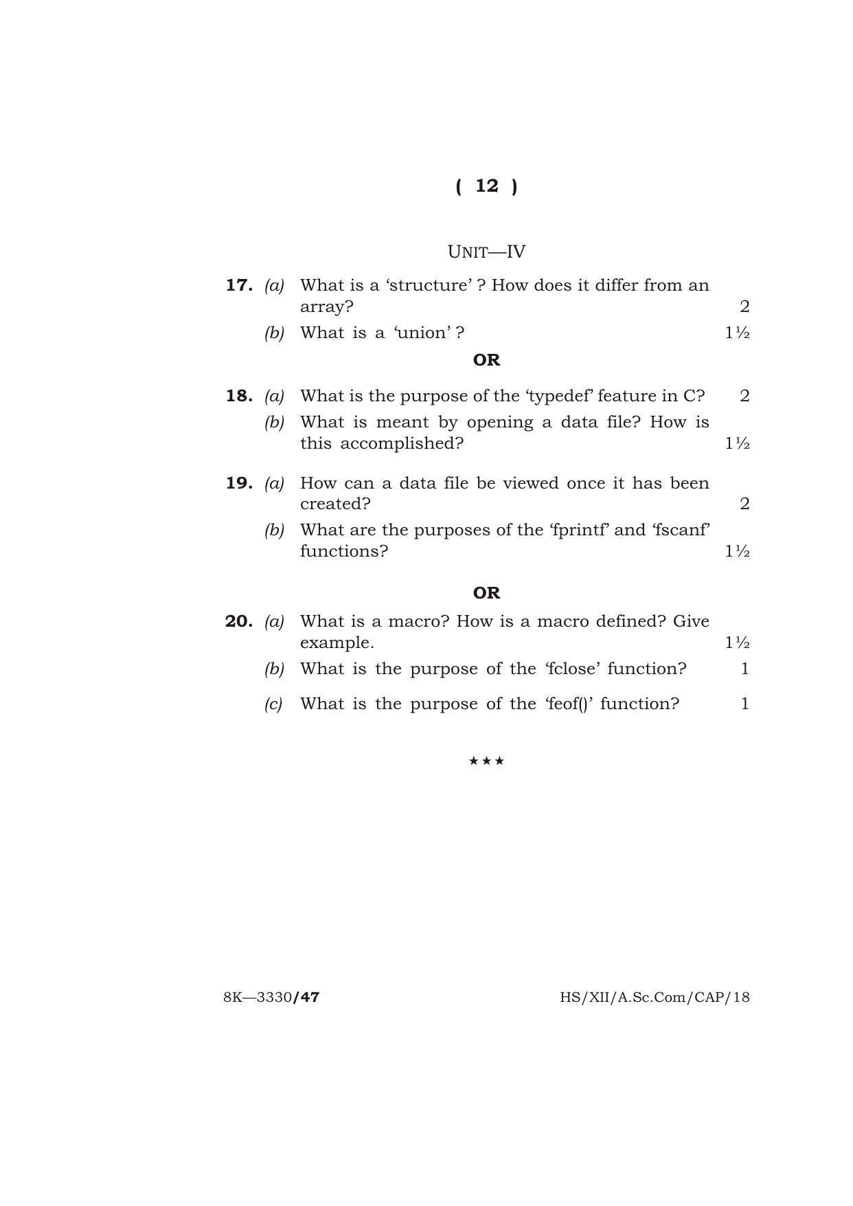 Meghalaya Board (MBOSE) Class 12 COMPUTER APPLICATIONS 2018 Question Paper - Page 12