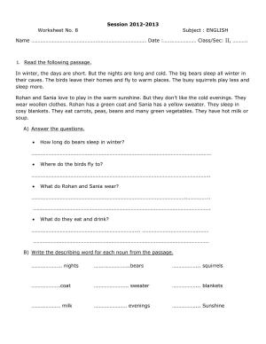 Worksheet for Class 2 English Assignment 9