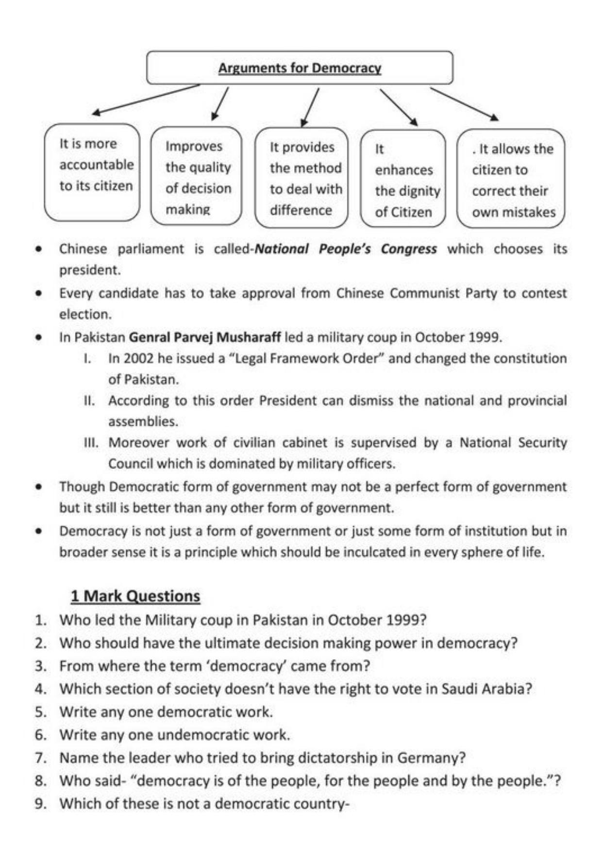 Class 9 Notes, Question & Practice Paper - Political Science (Topic 1 : What is Democracy, Why Democracy) - Page 3