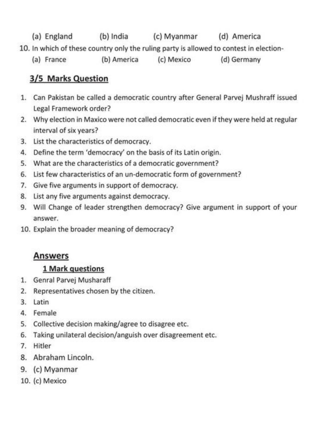 Class 9 Notes, Question & Practice Paper - Political Science (Topic 1 : What is Democracy, Why Democracy) - Page 4