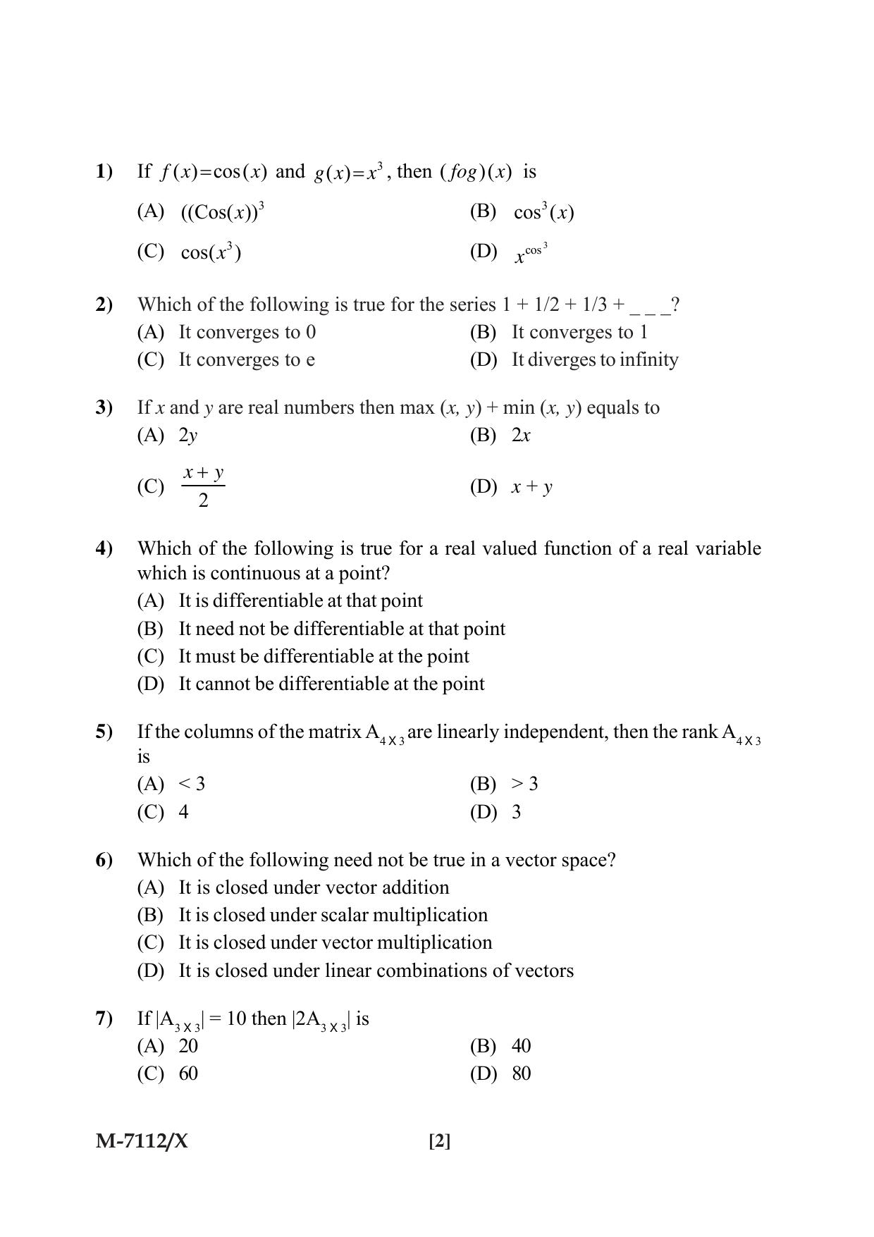 Mysore University PG Entrance Exam 2019: Statistics Question Paper - Page 2