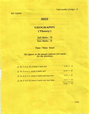 AHSEC Class 12 Geography Question Papers 2022