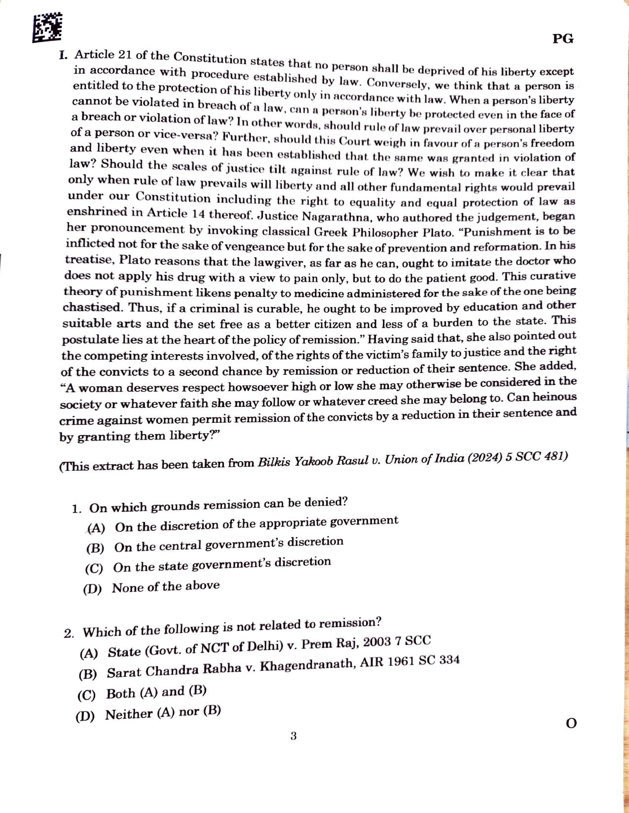 CLAT 2025 PG Question Paper - Page 1