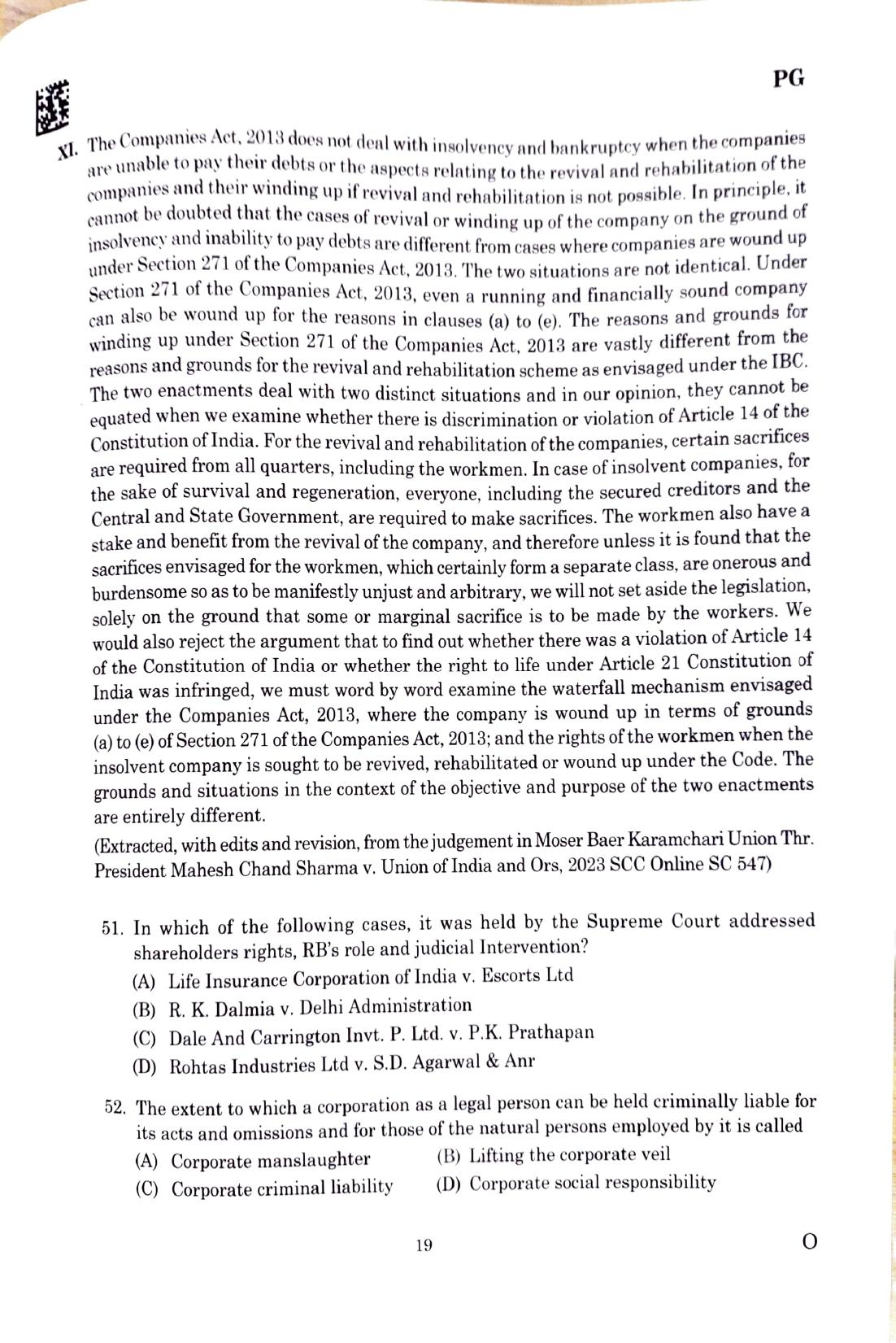CLAT 2025 PG Question Paper - Page 17