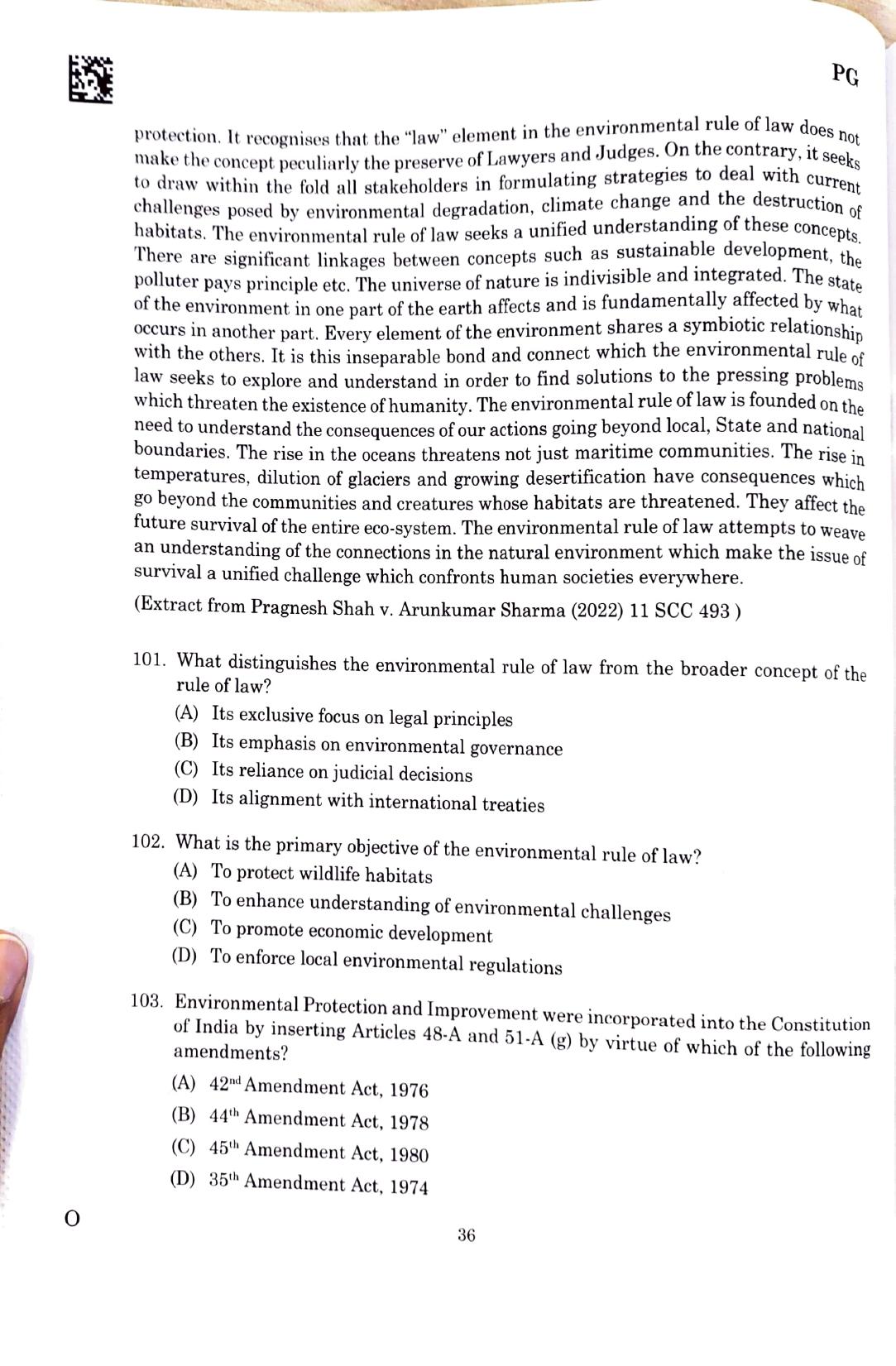 CLAT 2025 PG Question Paper - Page 34
