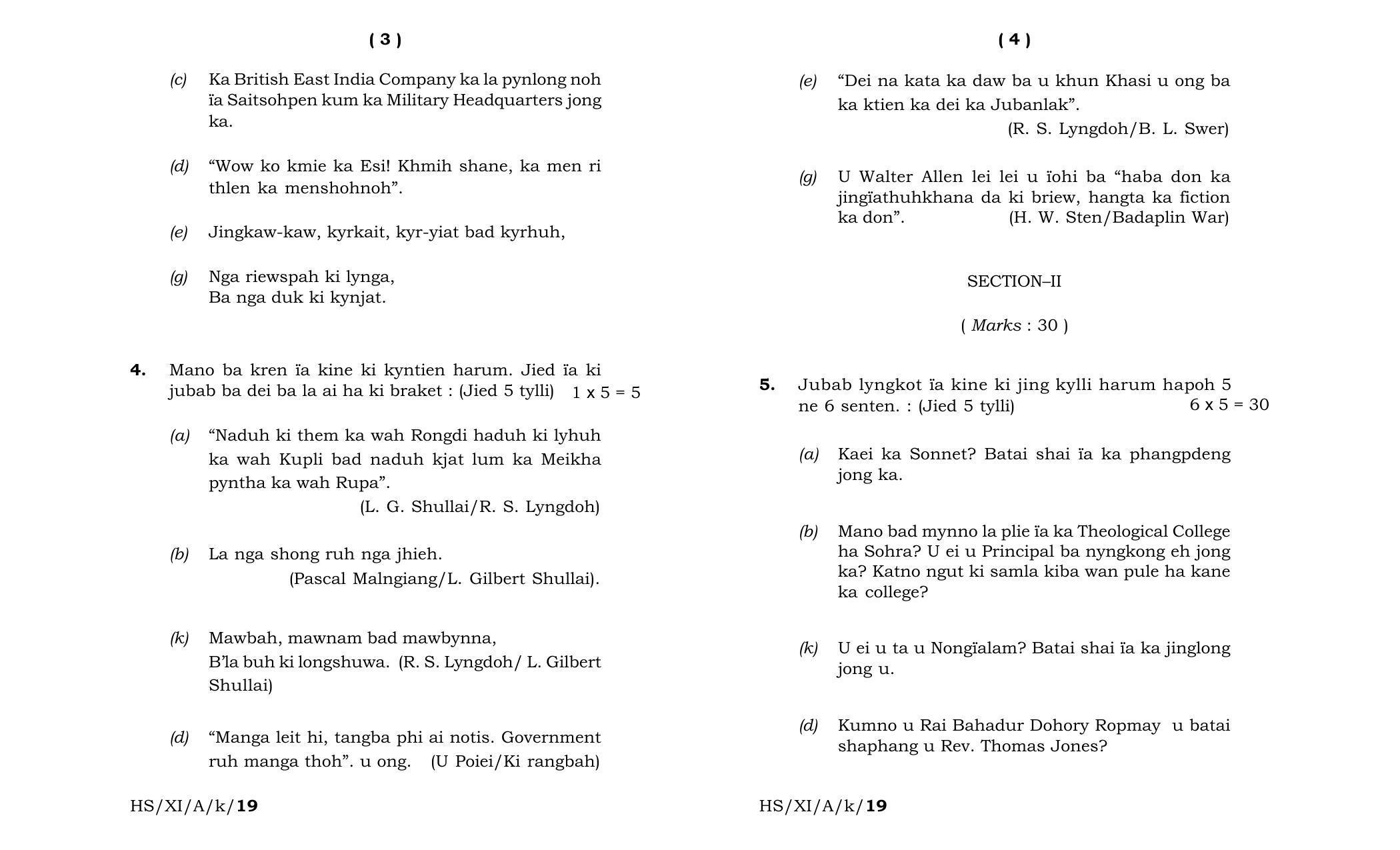 Meghalaya Board (MBOSE) Class 11 Khasi_Elective 2019 Question Paper - Page 2