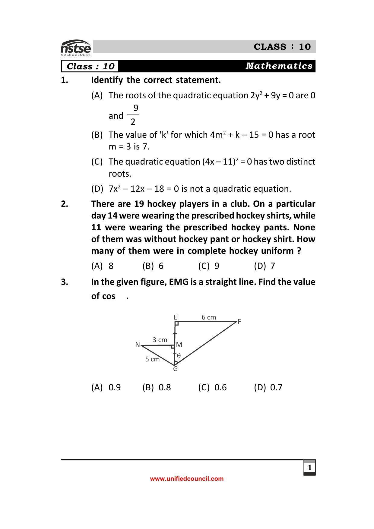 2023 Class 10 NSTSE Sample Question Papers - Page 1