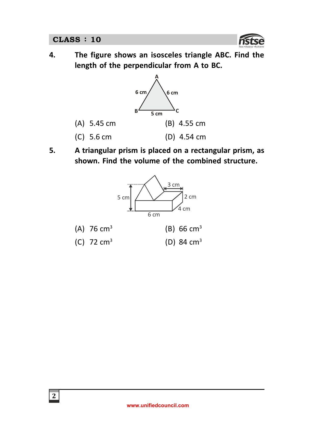 2023 Class 10 NSTSE Sample Question Papers - Page 2