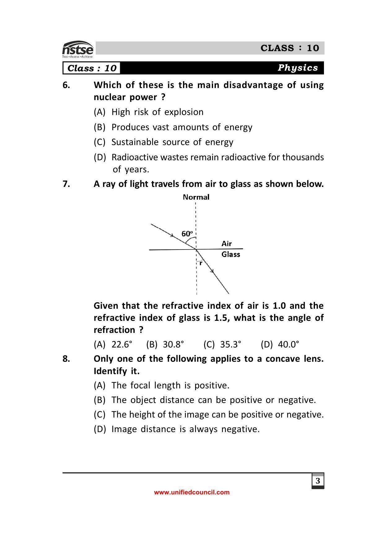 2023 Class 10 NSTSE Sample Question Papers - Page 3