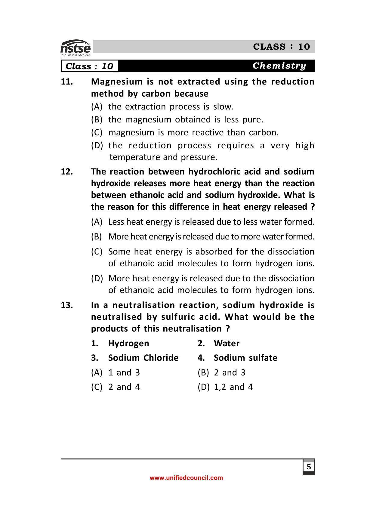 2023 Class 10 NSTSE Sample Question Papers - Page 5