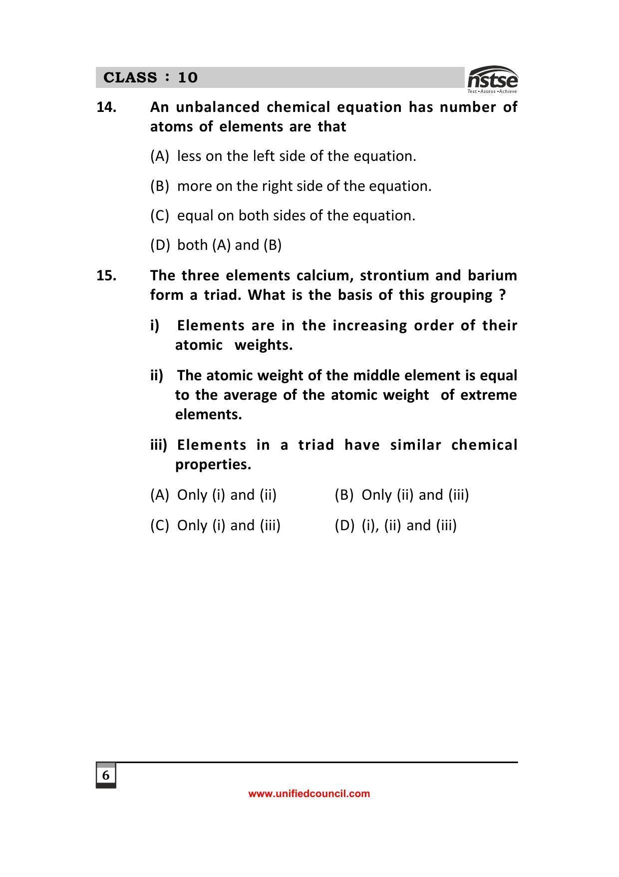 2023 Class 10 NSTSE Sample Question Papers - Page 6