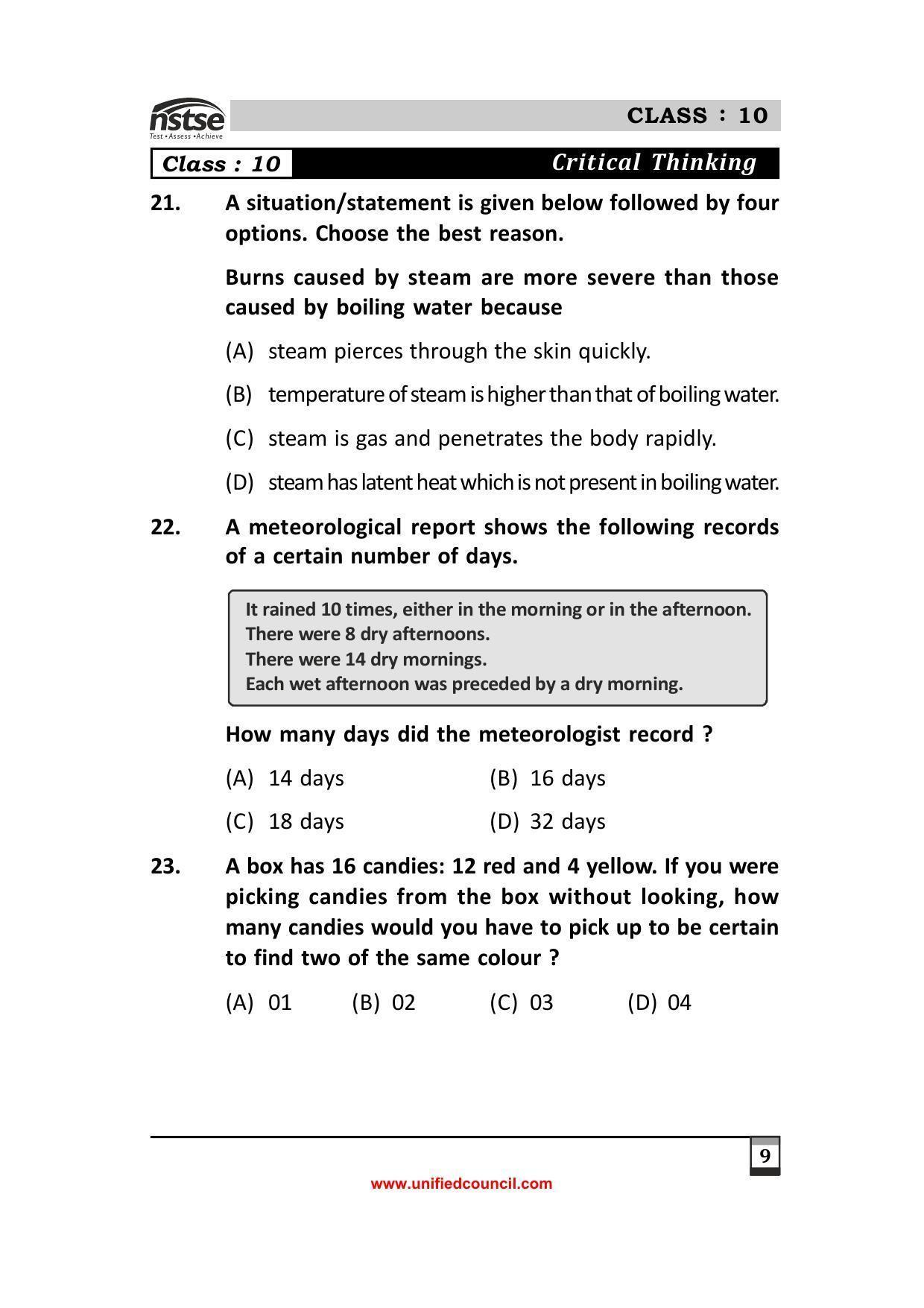 2023 Class 10 NSTSE Sample Question Papers - Page 9