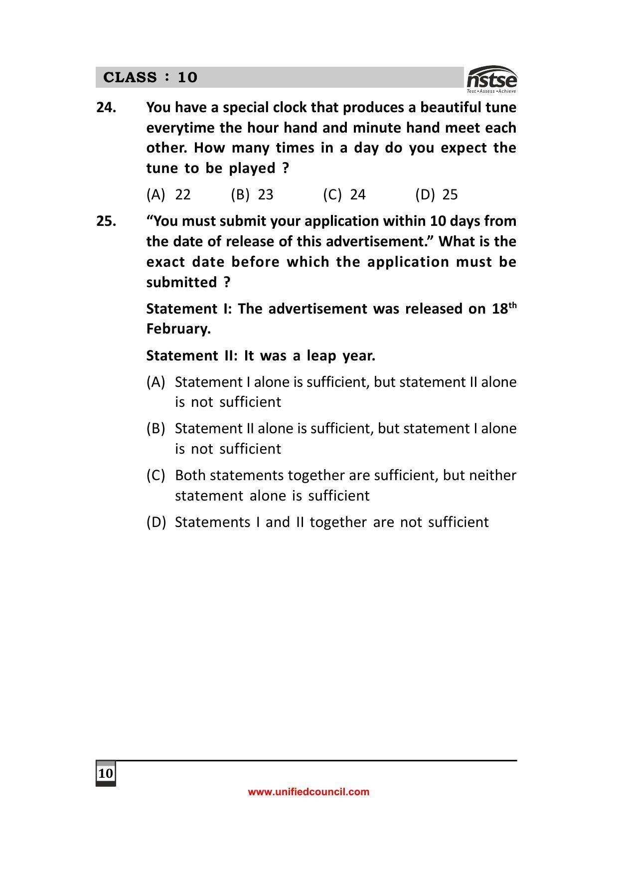 2023 Class 10 NSTSE Sample Question Papers - Page 10