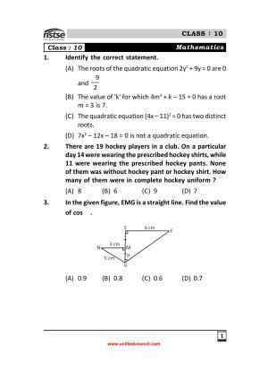 2023 Class 10 NSTSE Sample Question Papers