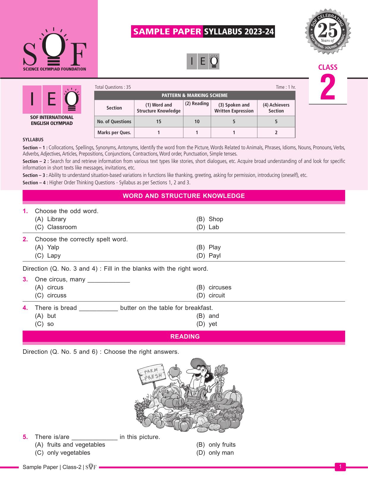 SOF IEO Class 2 (2023-2024) Sample Paper - Page 1