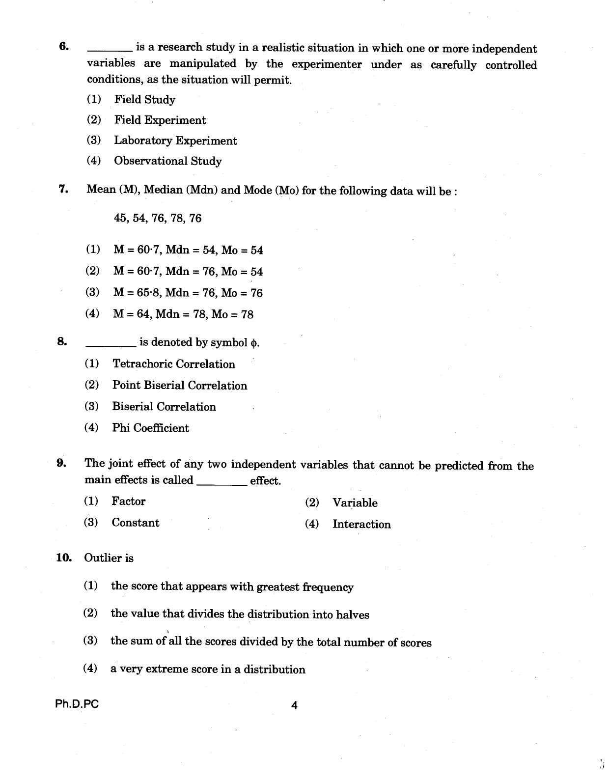 IGNOU PhD Entrance Test Ph.D (Psychology) 2018 Question Paper - Page 4