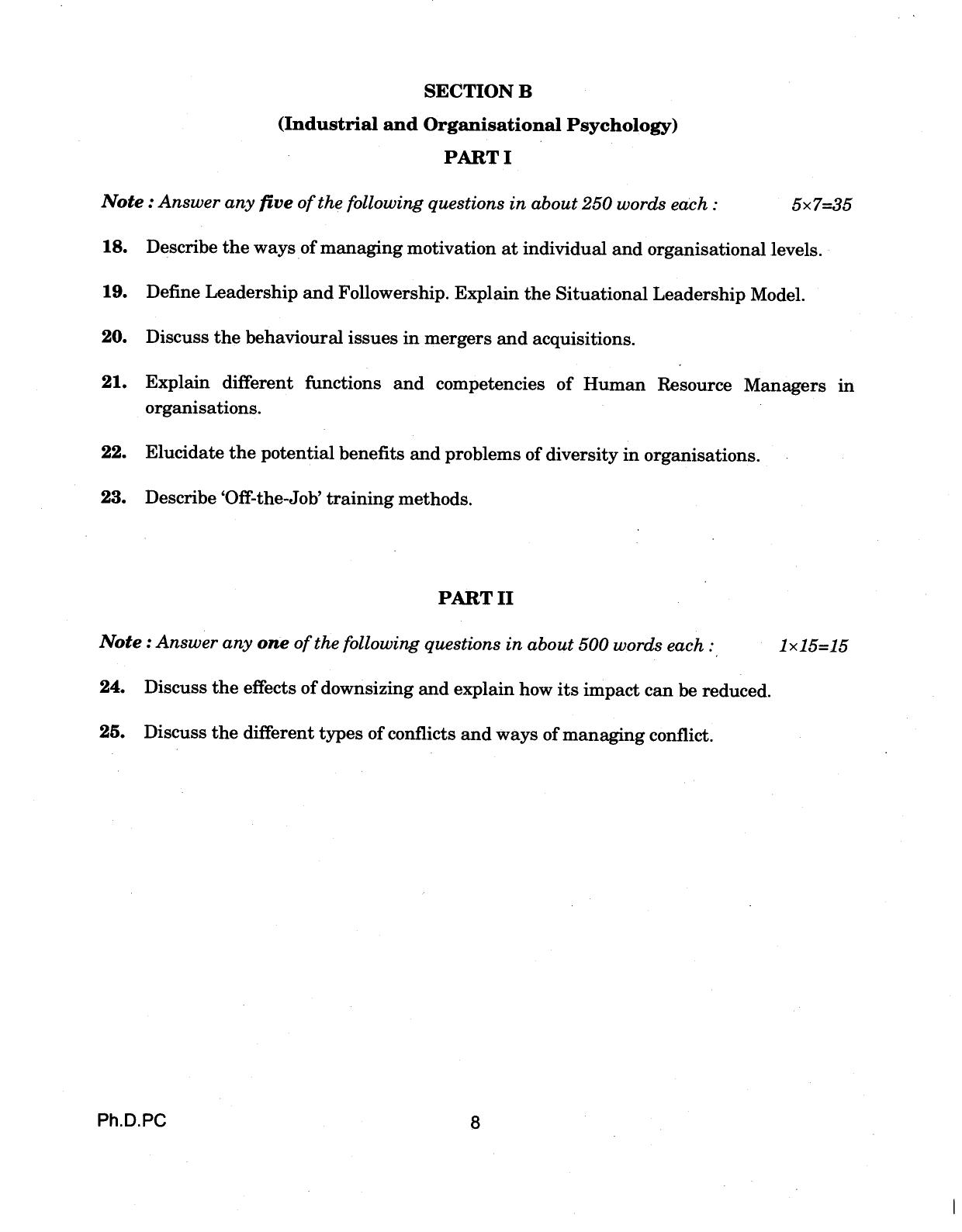 IGNOU PhD Entrance Test Ph.D (Psychology) 2018 Question Paper - Page 8