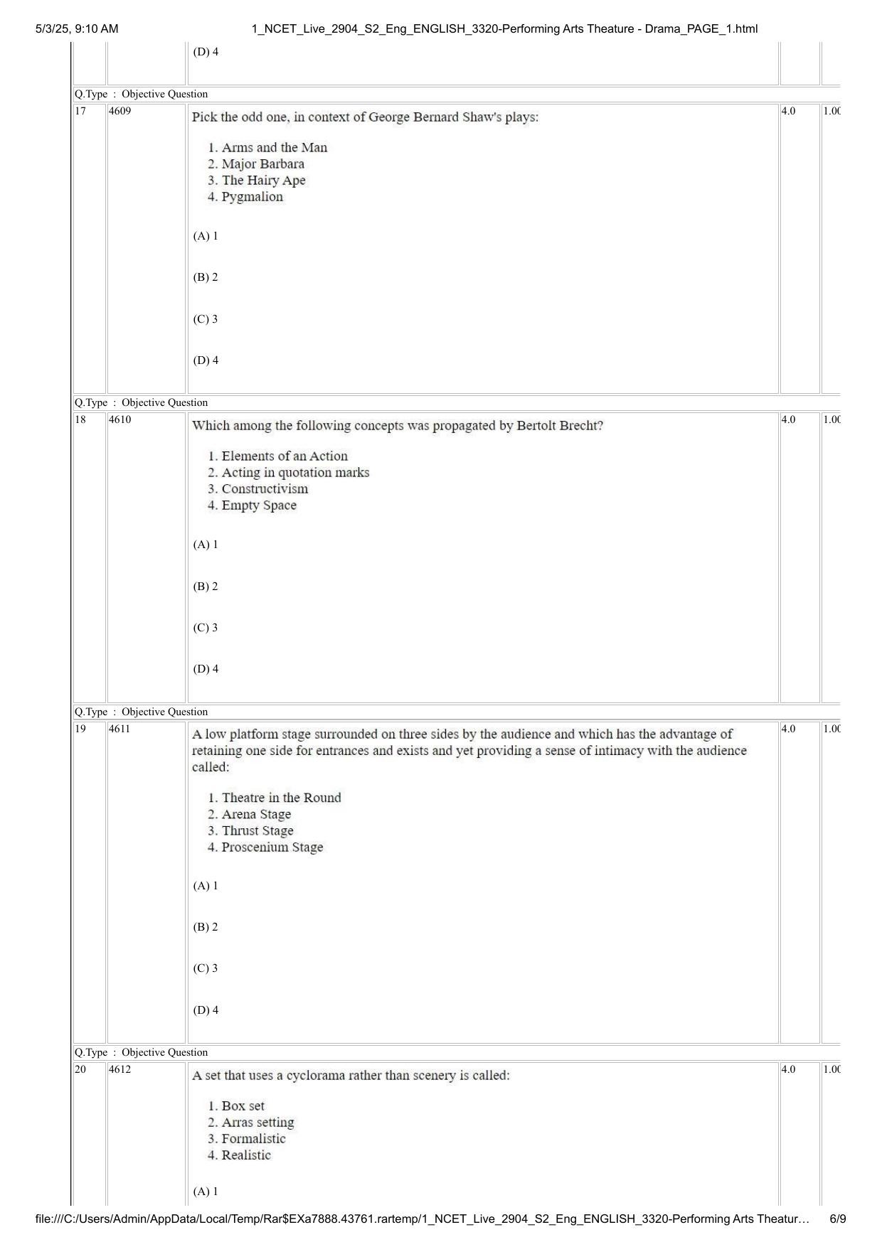 NCET 2025 Question Paper - Performing Arts Theatre - Dram - Page 6