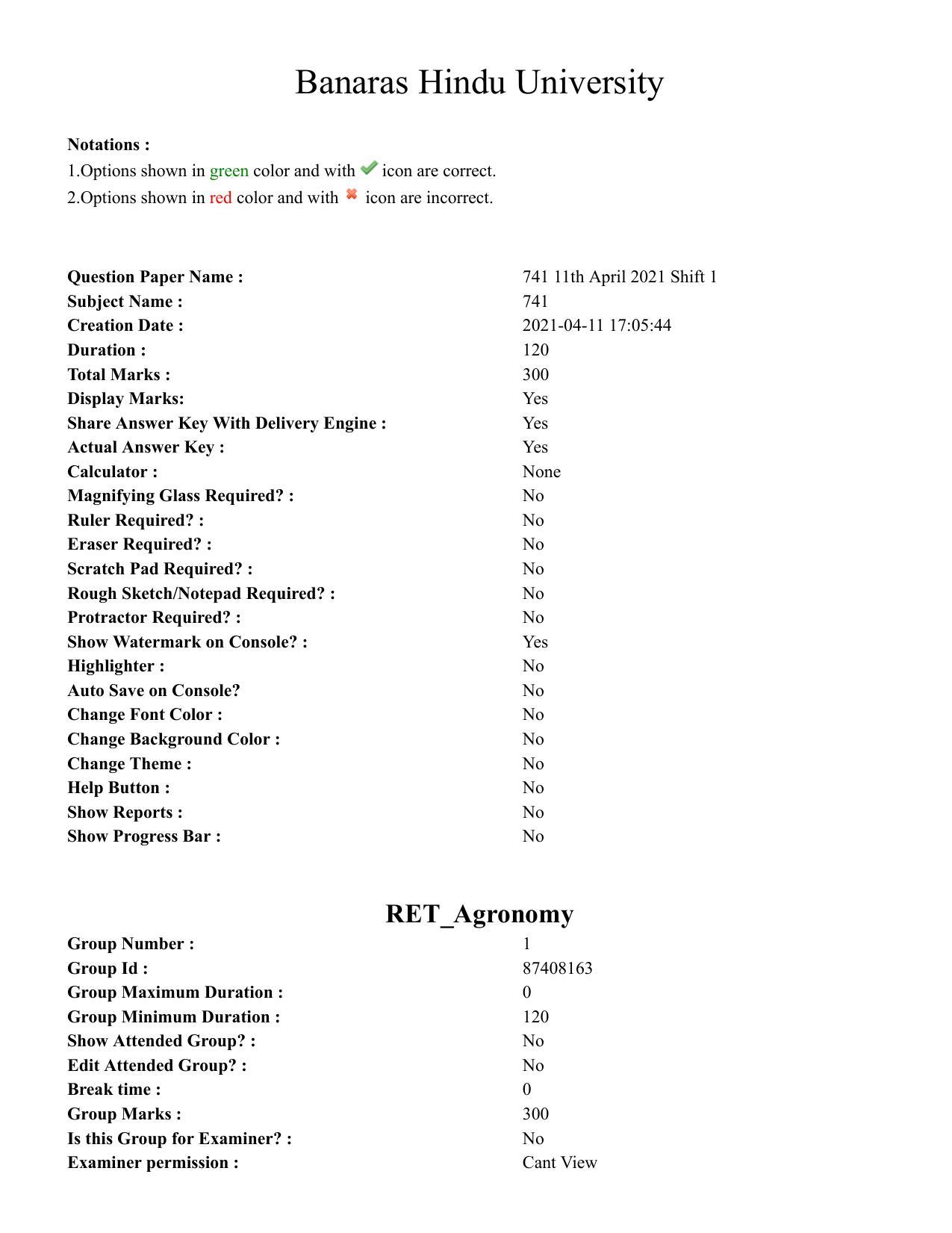 BHU RET Agronomy 2020 Question Pape - Page 1