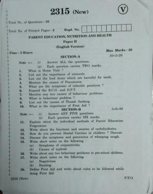 AP Inter 2nd Year Parent Education Nutrition Health-II (new) March-2020-Vocational Question Paper